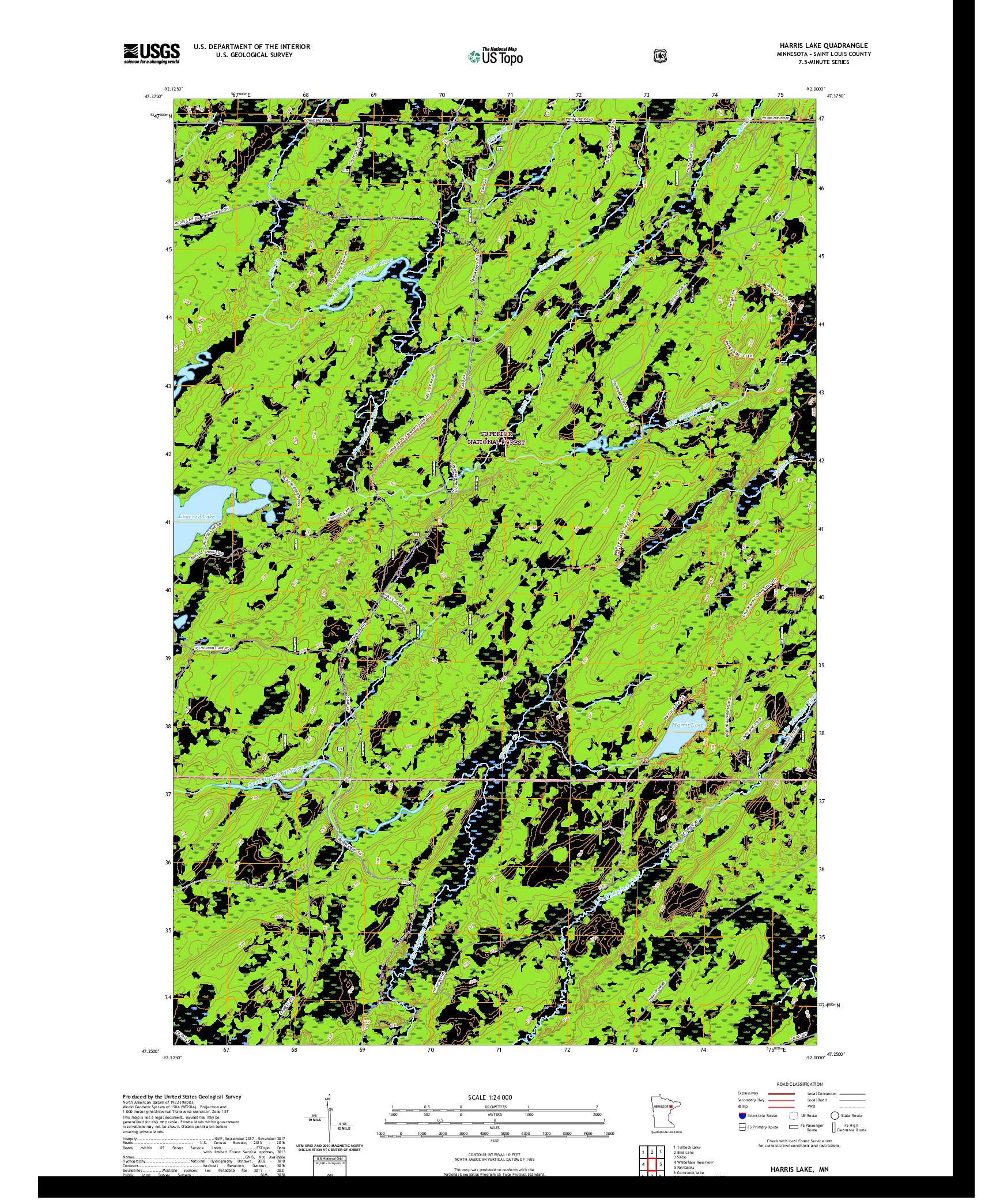 US TOPO 7.5-MINUTE MAP FOR HARRIS LAKE, MN