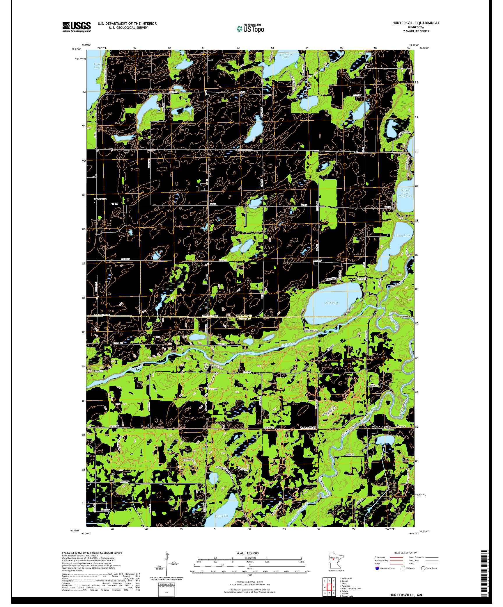 US TOPO 7.5-MINUTE MAP FOR HUNTERSVILLE, MN