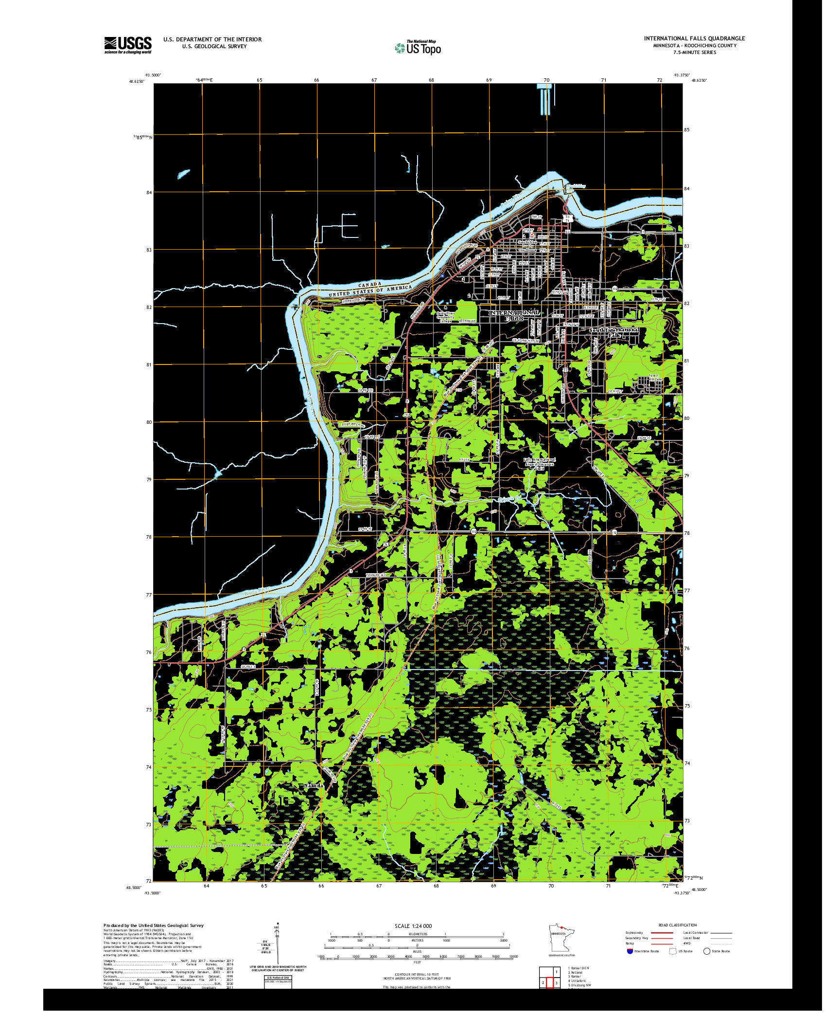 US TOPO 7.5-MINUTE MAP FOR INTERNATIONAL FALLS, MN,ON