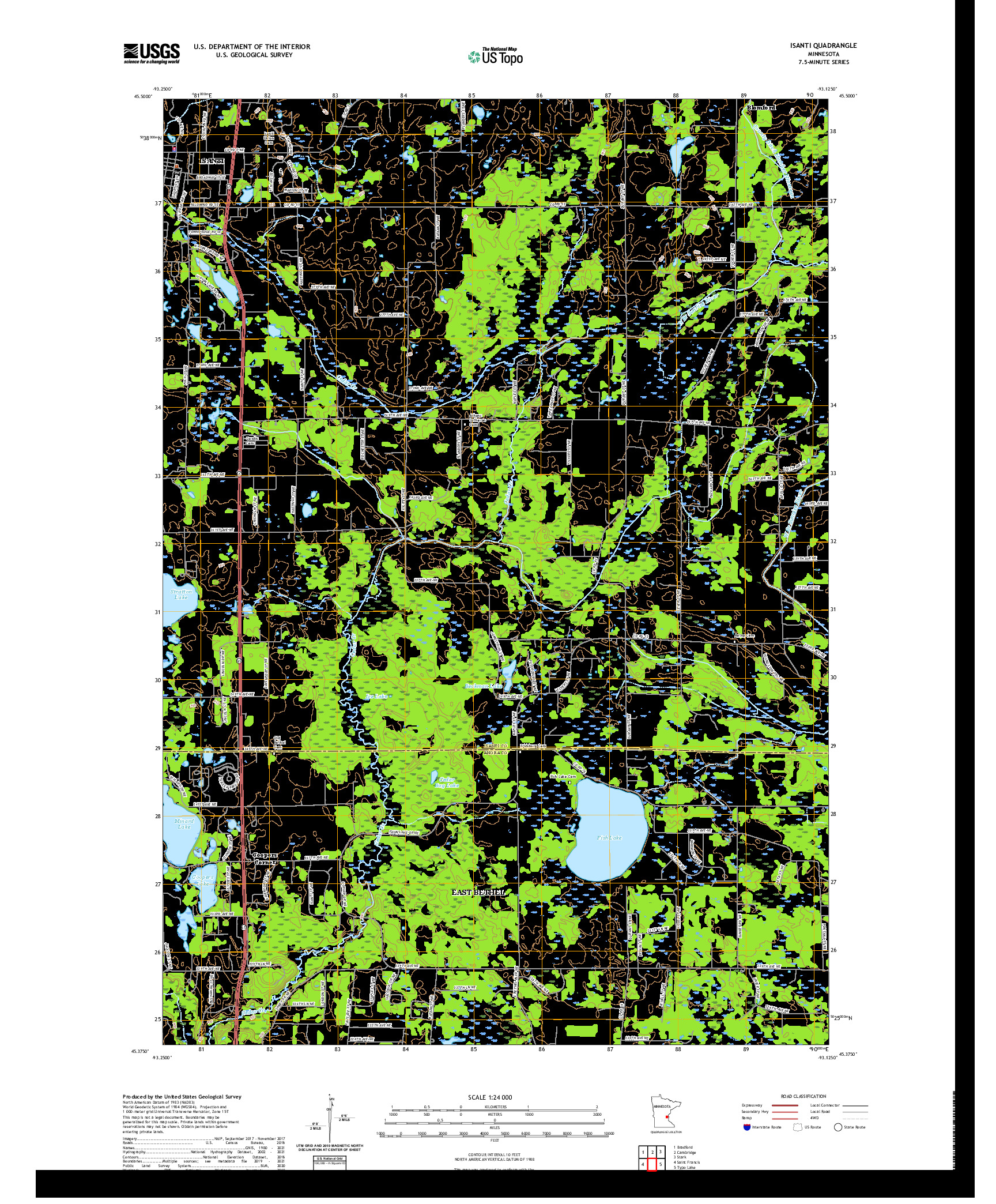 US TOPO 7.5-MINUTE MAP FOR ISANTI, MN