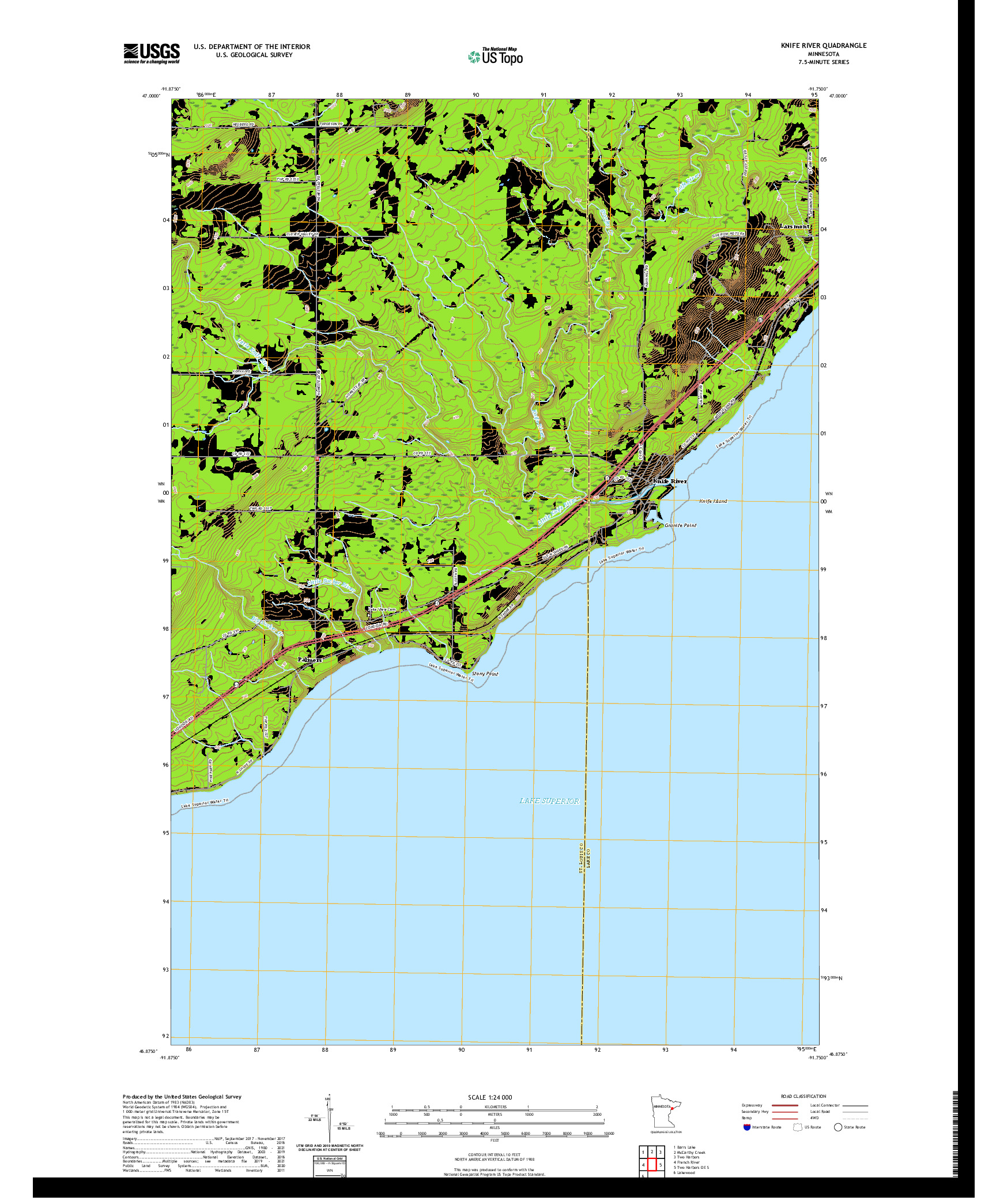 US TOPO 7.5-MINUTE MAP FOR KNIFE RIVER, MN