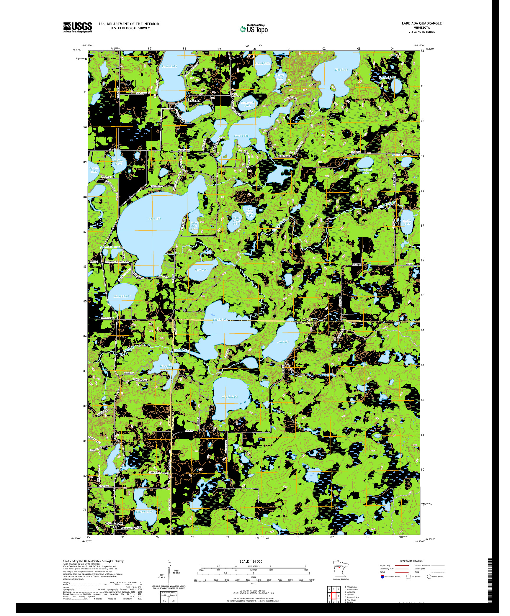 US TOPO 7.5-MINUTE MAP FOR LAKE ADA, MN