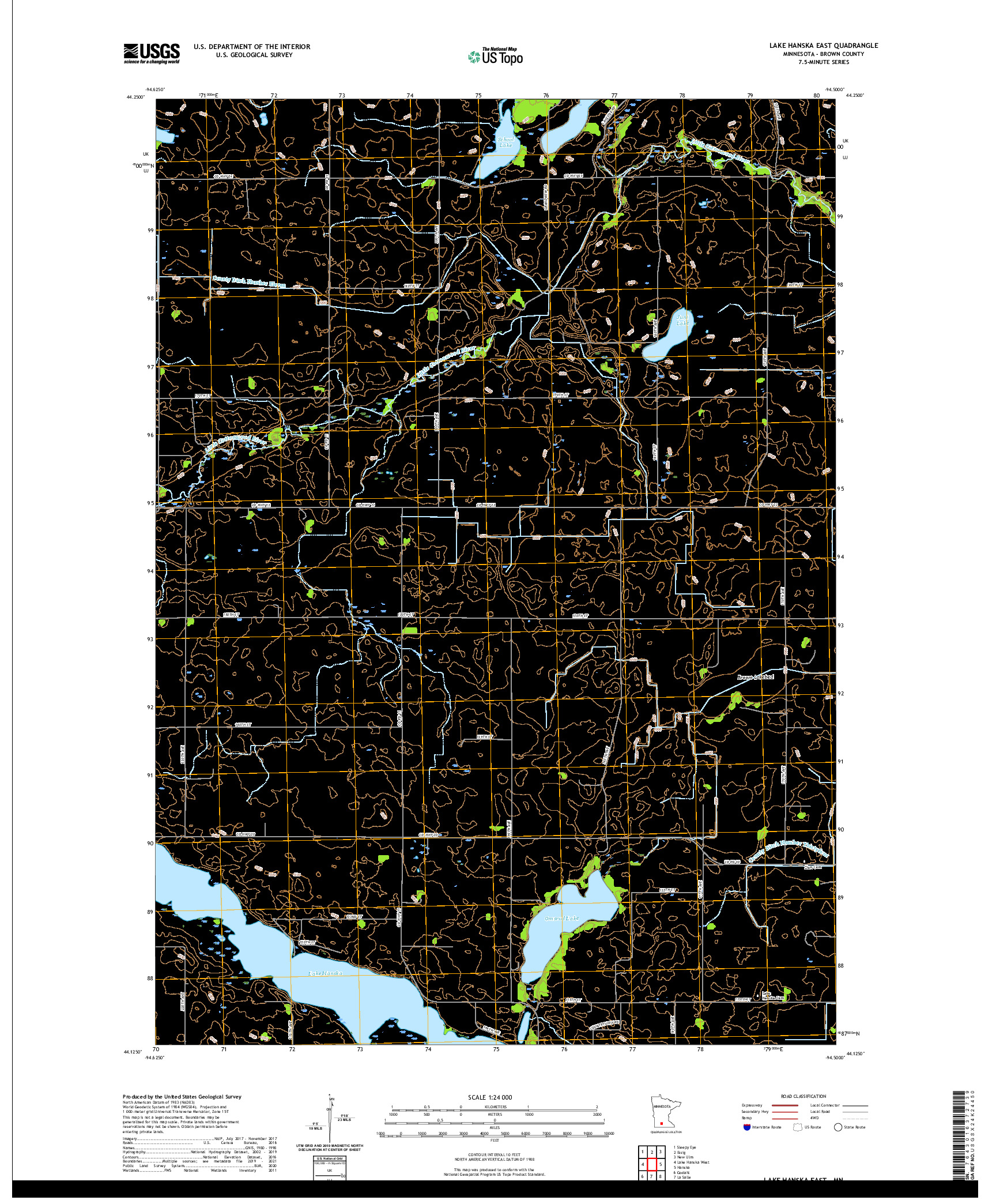 US TOPO 7.5-MINUTE MAP FOR LAKE HANSKA EAST, MN