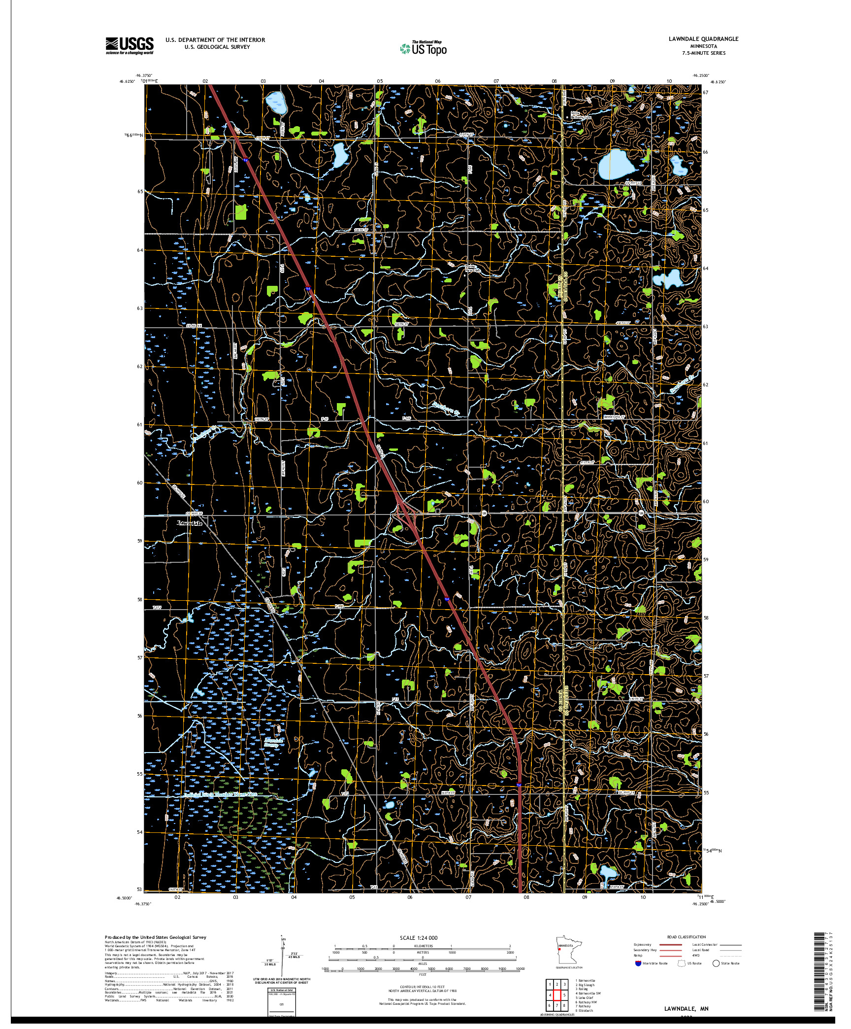 US TOPO 7.5-MINUTE MAP FOR LAWNDALE, MN