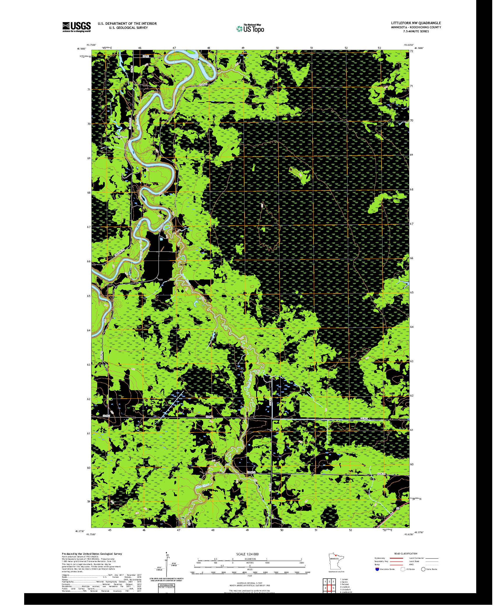 US TOPO 7.5-MINUTE MAP FOR LITTLEFORK NW, MN