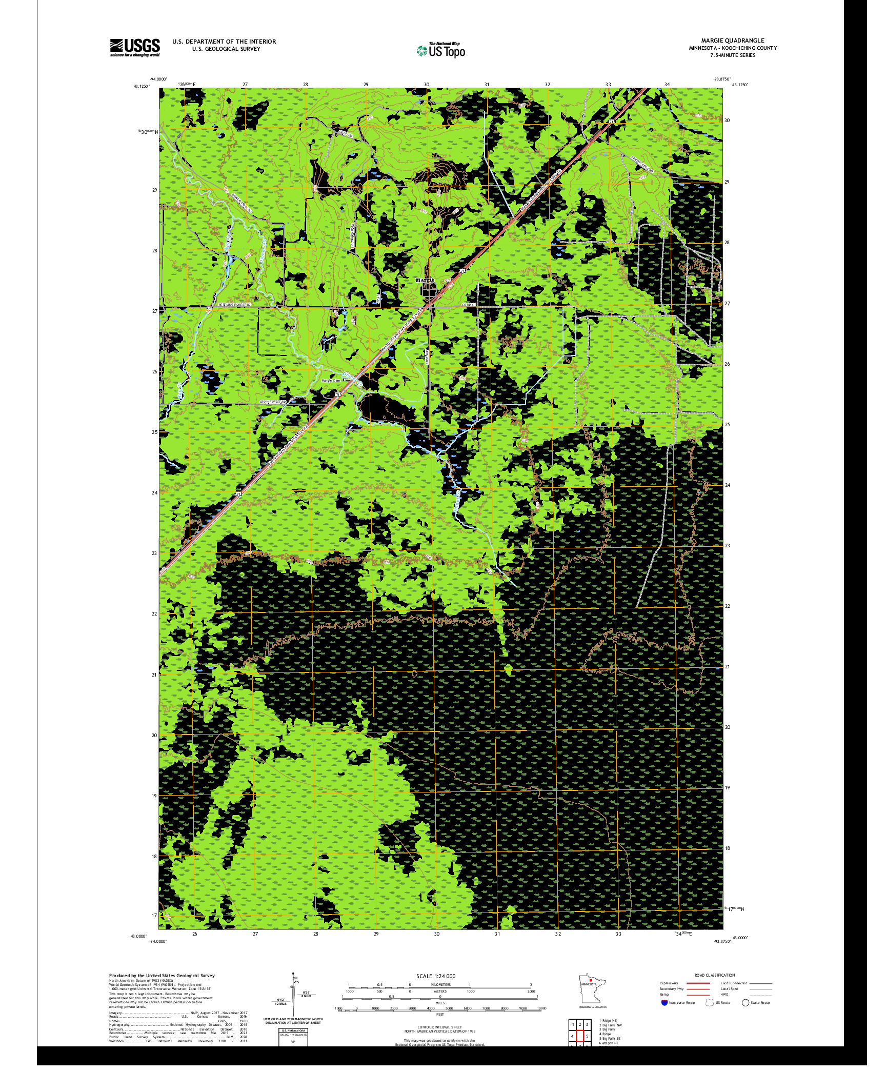 US TOPO 7.5-MINUTE MAP FOR MARGIE, MN