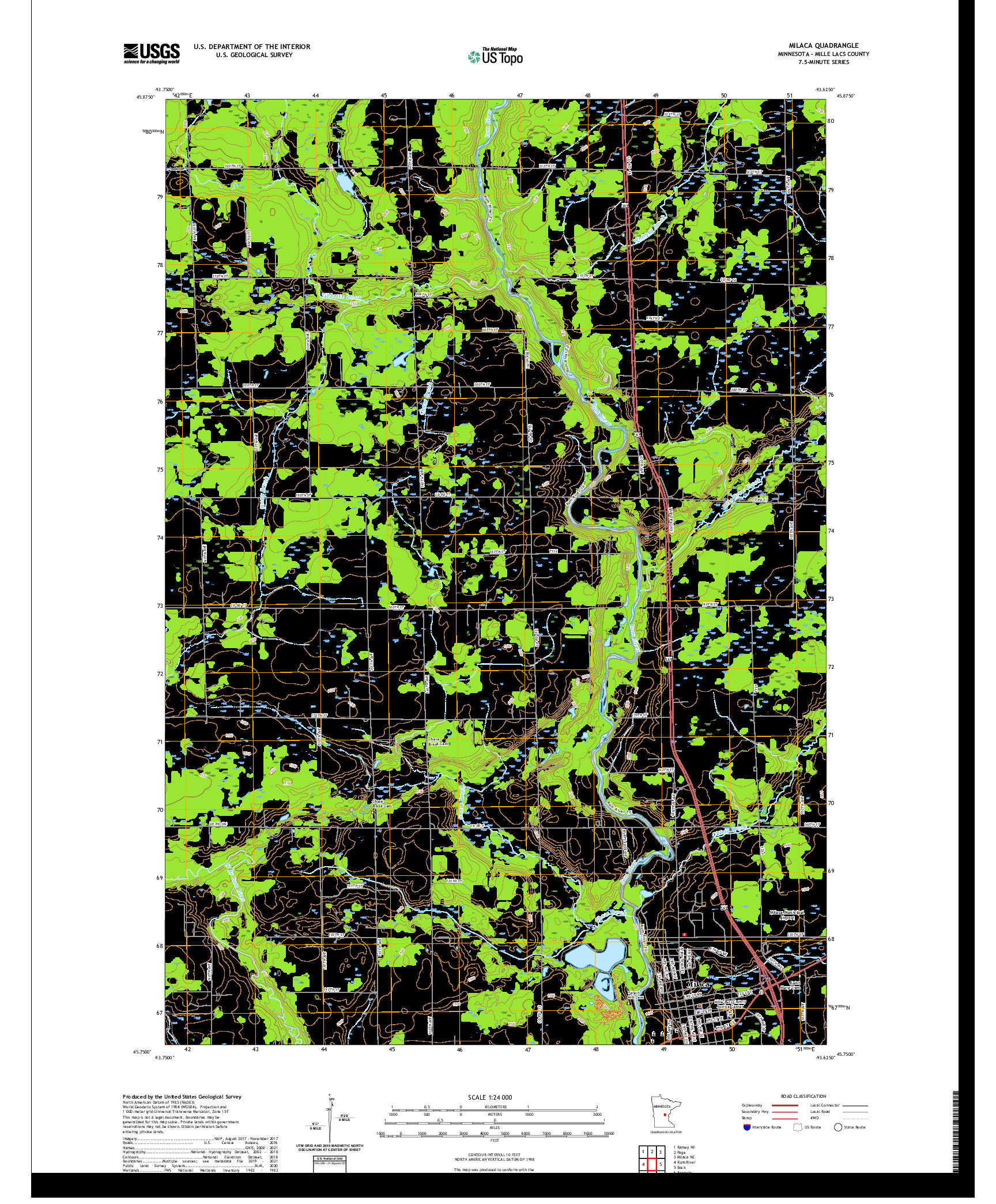 US TOPO 7.5-MINUTE MAP FOR MILACA, MN