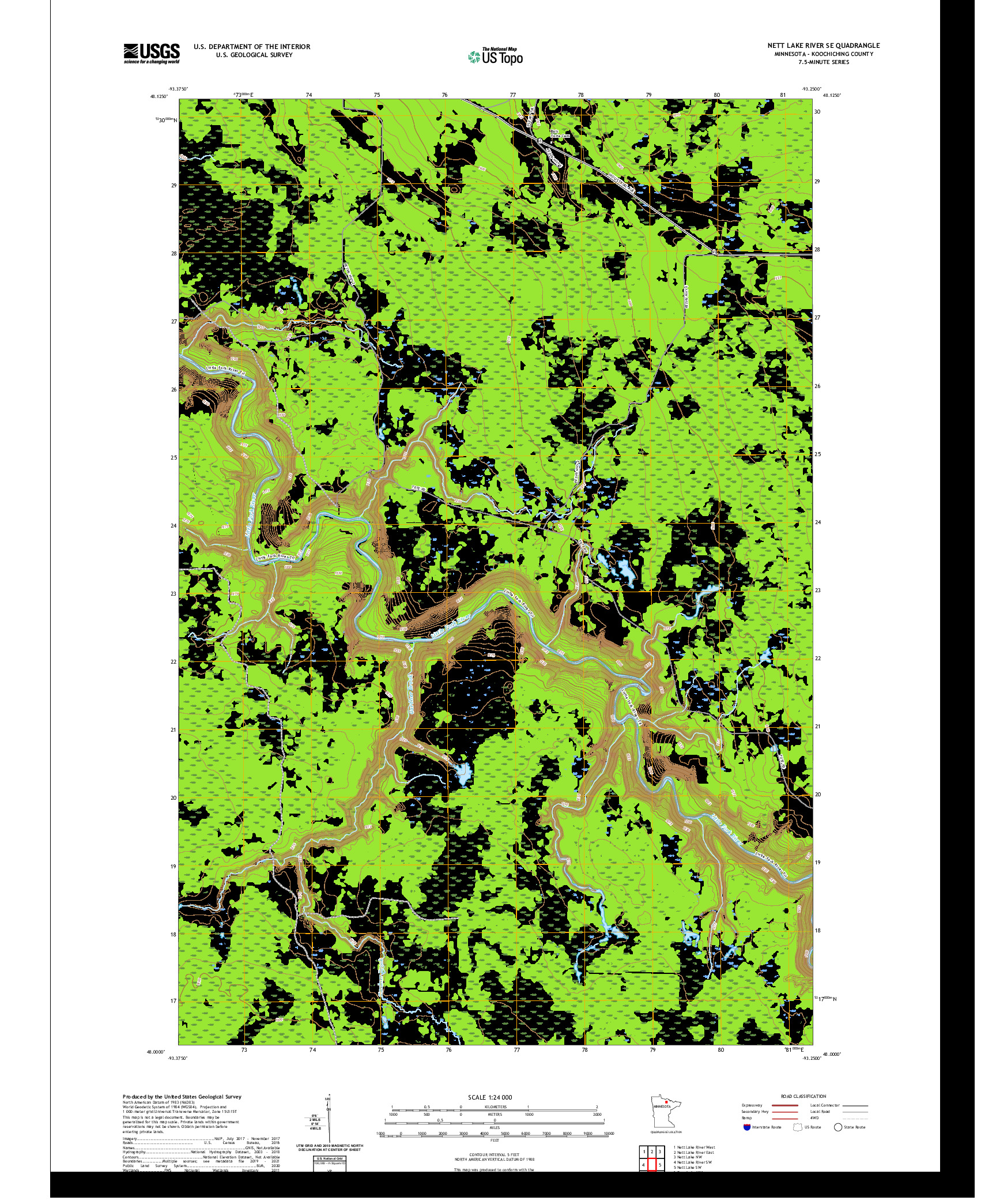 US TOPO 7.5-MINUTE MAP FOR NETT LAKE RIVER SE, MN