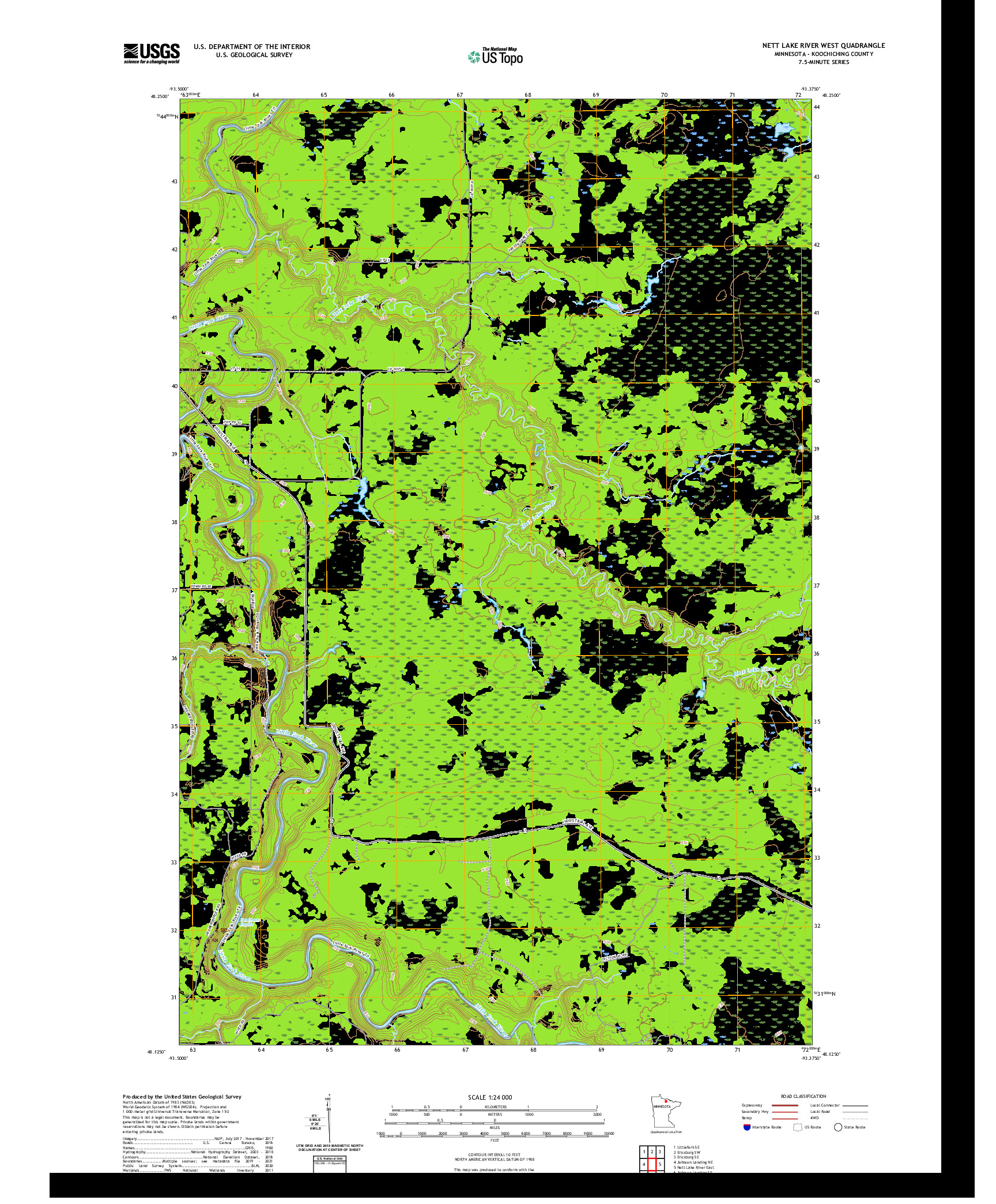 US TOPO 7.5-MINUTE MAP FOR NETT LAKE RIVER WEST, MN