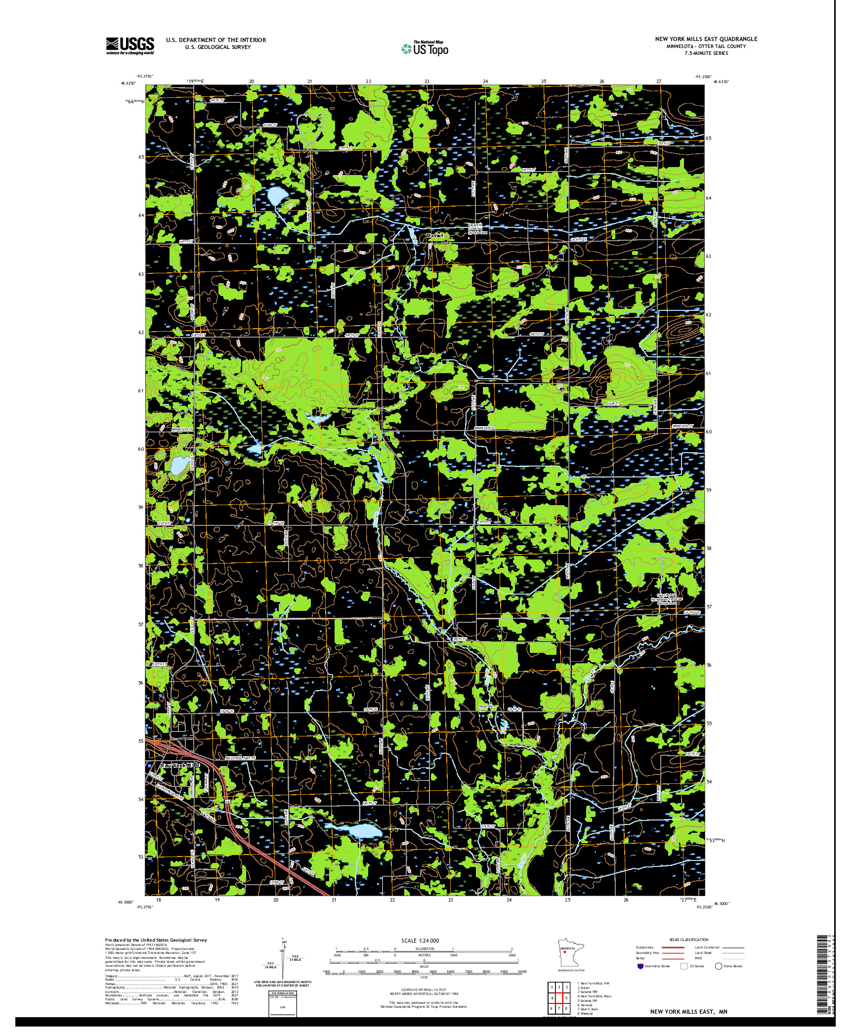 US TOPO 7.5-MINUTE MAP FOR NEW YORK MILLS EAST, MN