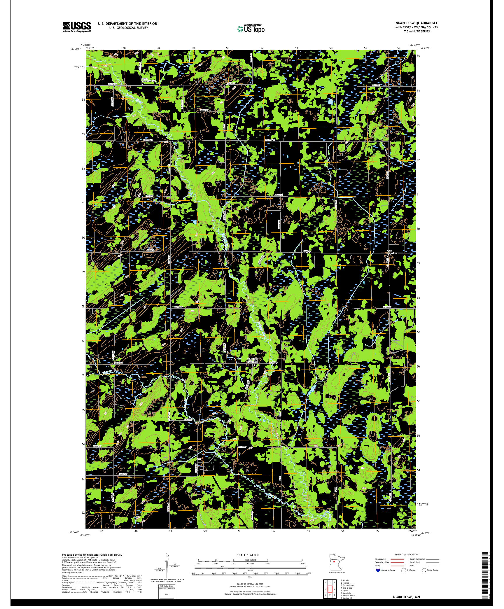 US TOPO 7.5-MINUTE MAP FOR NIMROD SW, MN