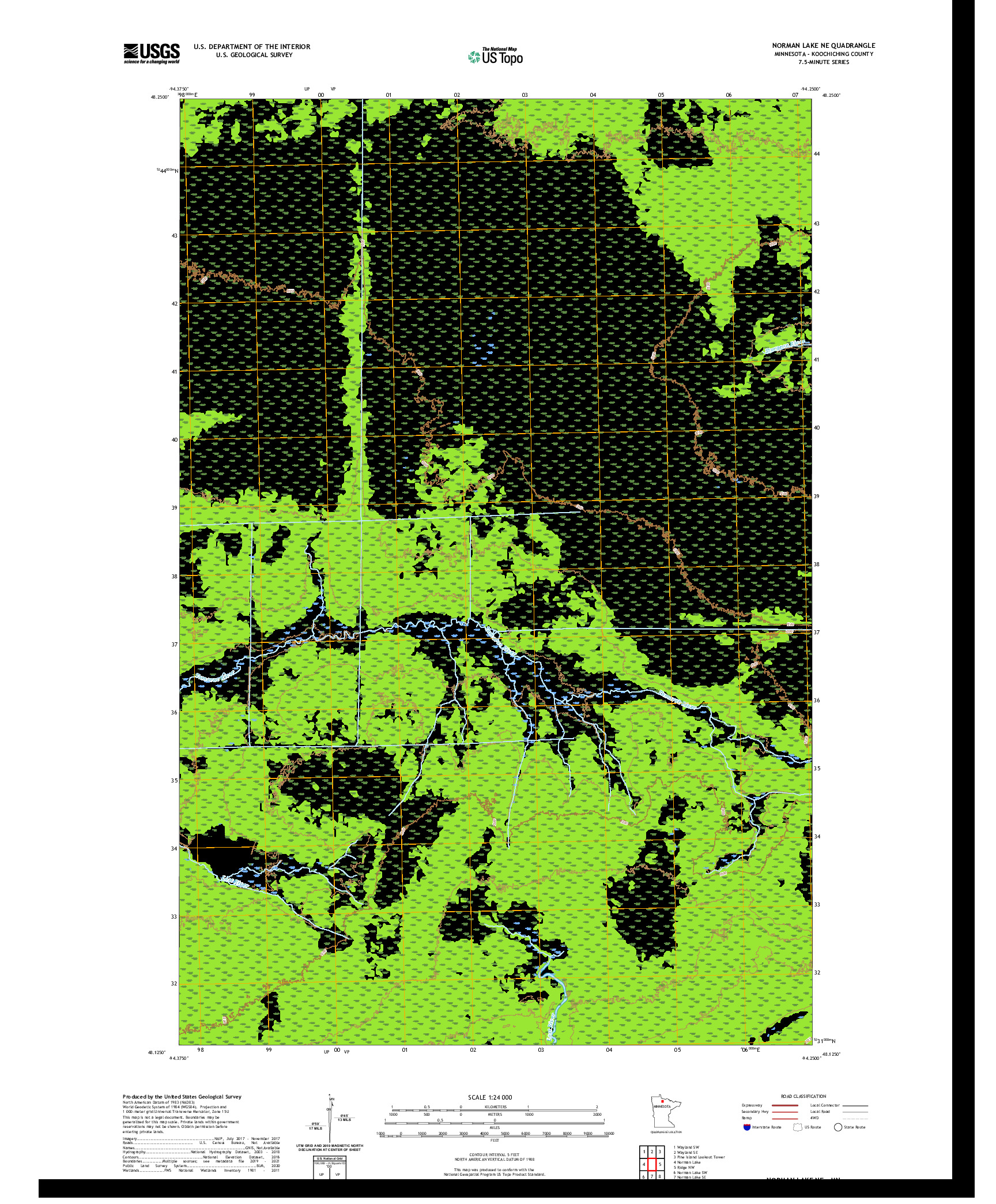 US TOPO 7.5-MINUTE MAP FOR NORMAN LAKE NE, MN