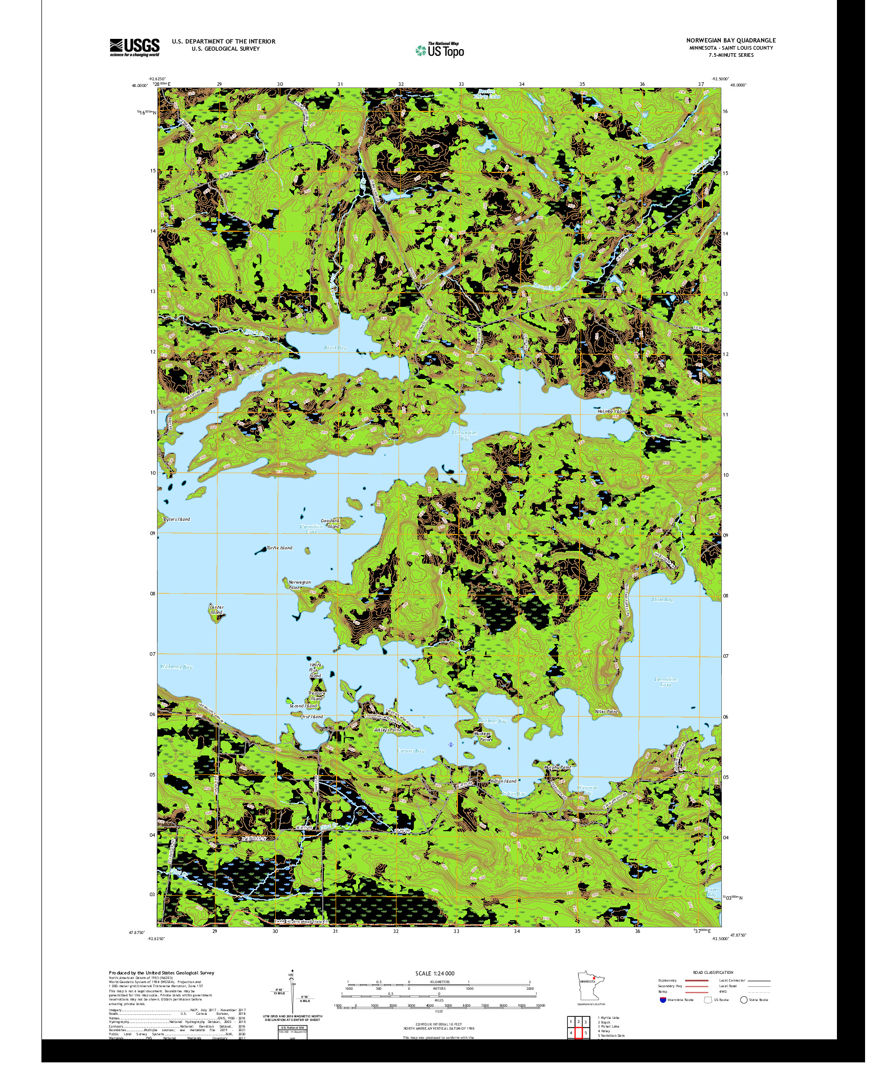 US TOPO 7.5-MINUTE MAP FOR NORWEGIAN BAY, MN