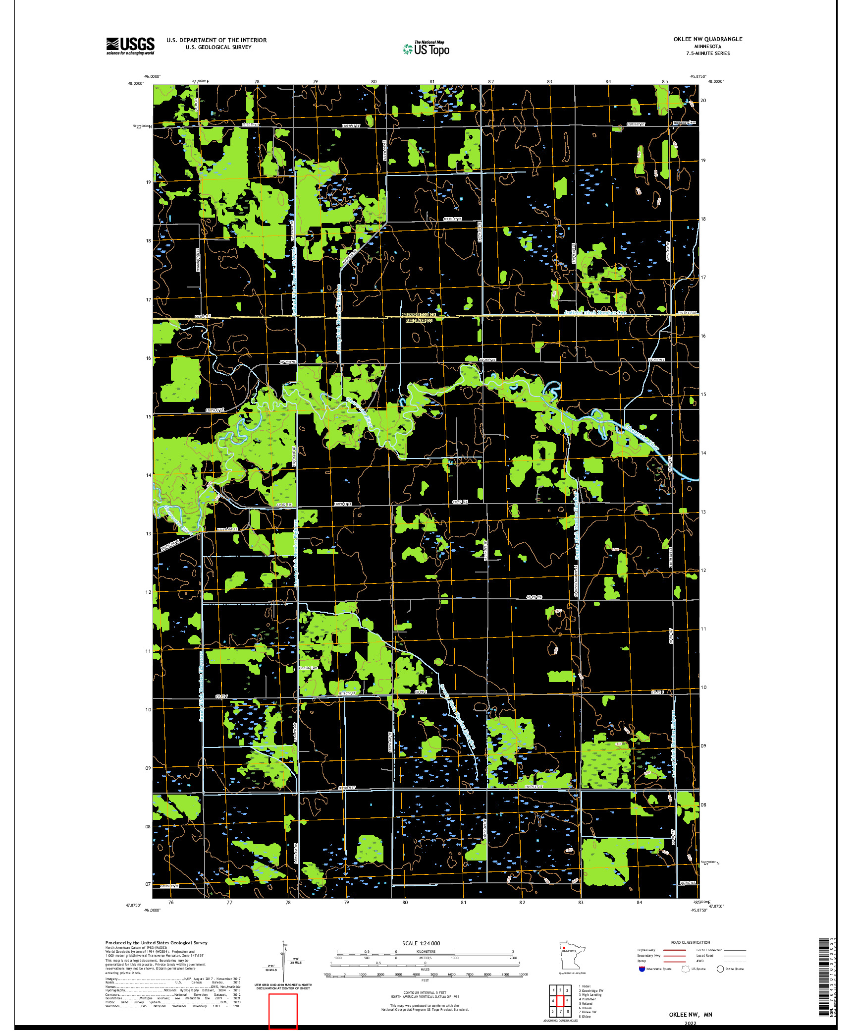 US TOPO 7.5-MINUTE MAP FOR OKLEE NW, MN