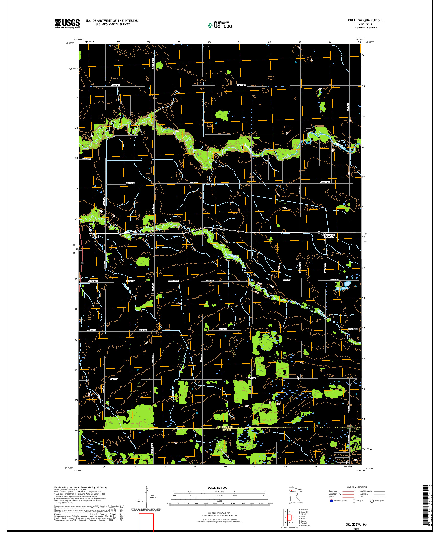 US TOPO 7.5-MINUTE MAP FOR OKLEE SW, MN