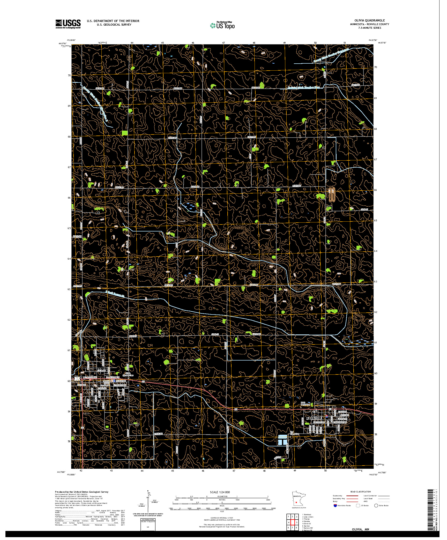 US TOPO 7.5-MINUTE MAP FOR OLIVIA, MN