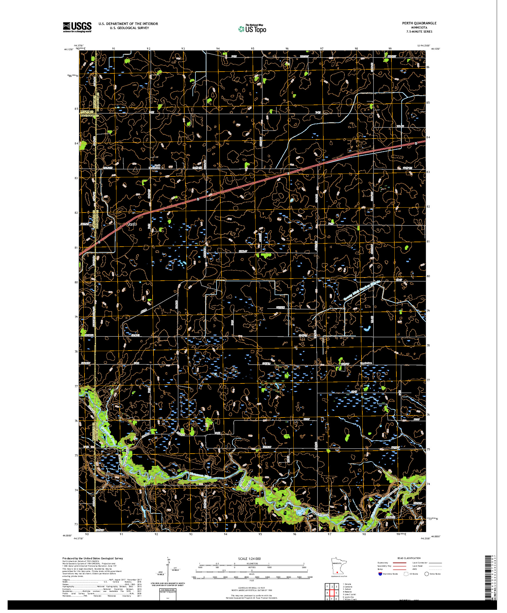 US TOPO 7.5-MINUTE MAP FOR PERTH, MN