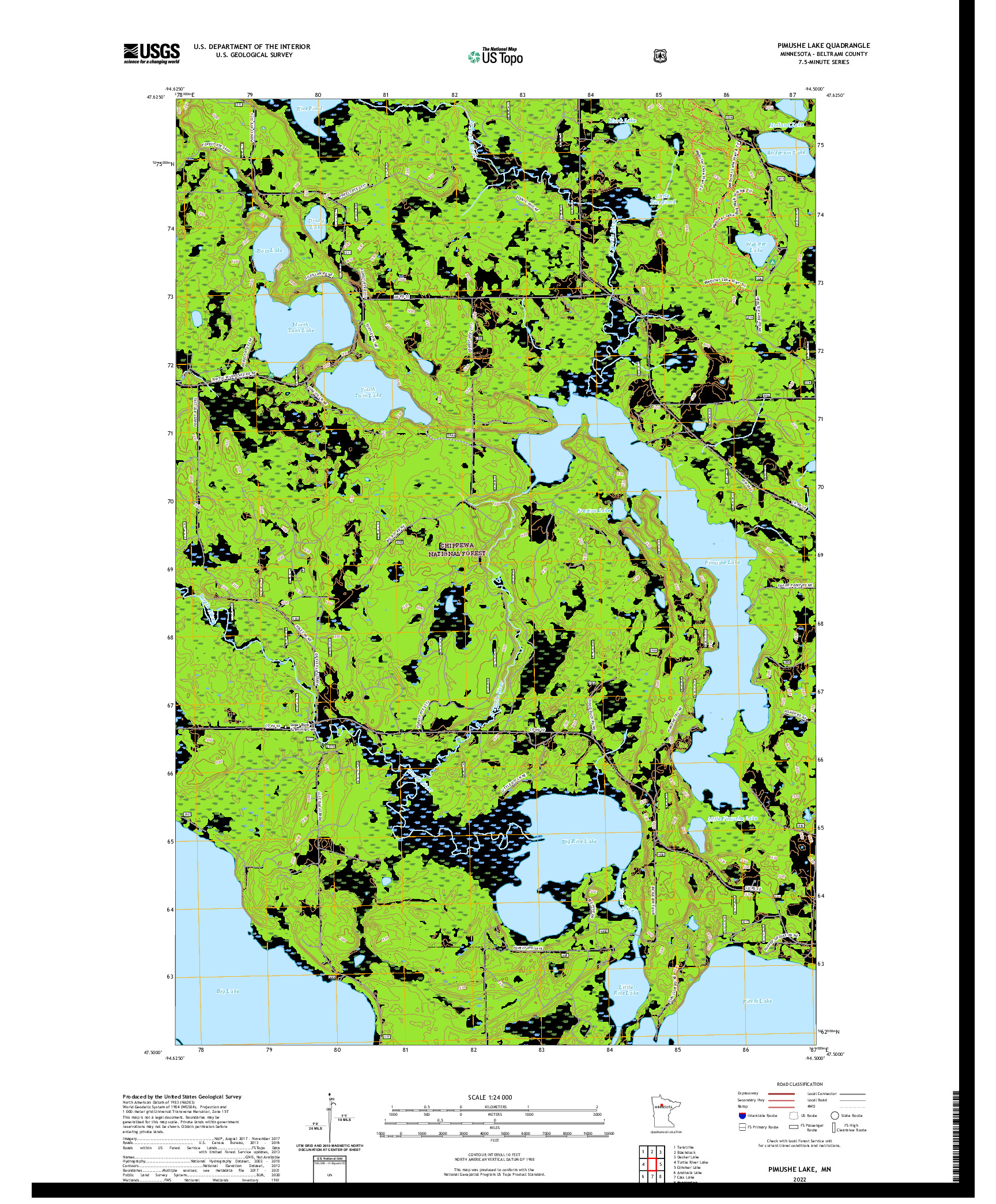 US TOPO 7.5-MINUTE MAP FOR PIMUSHE LAKE, MN