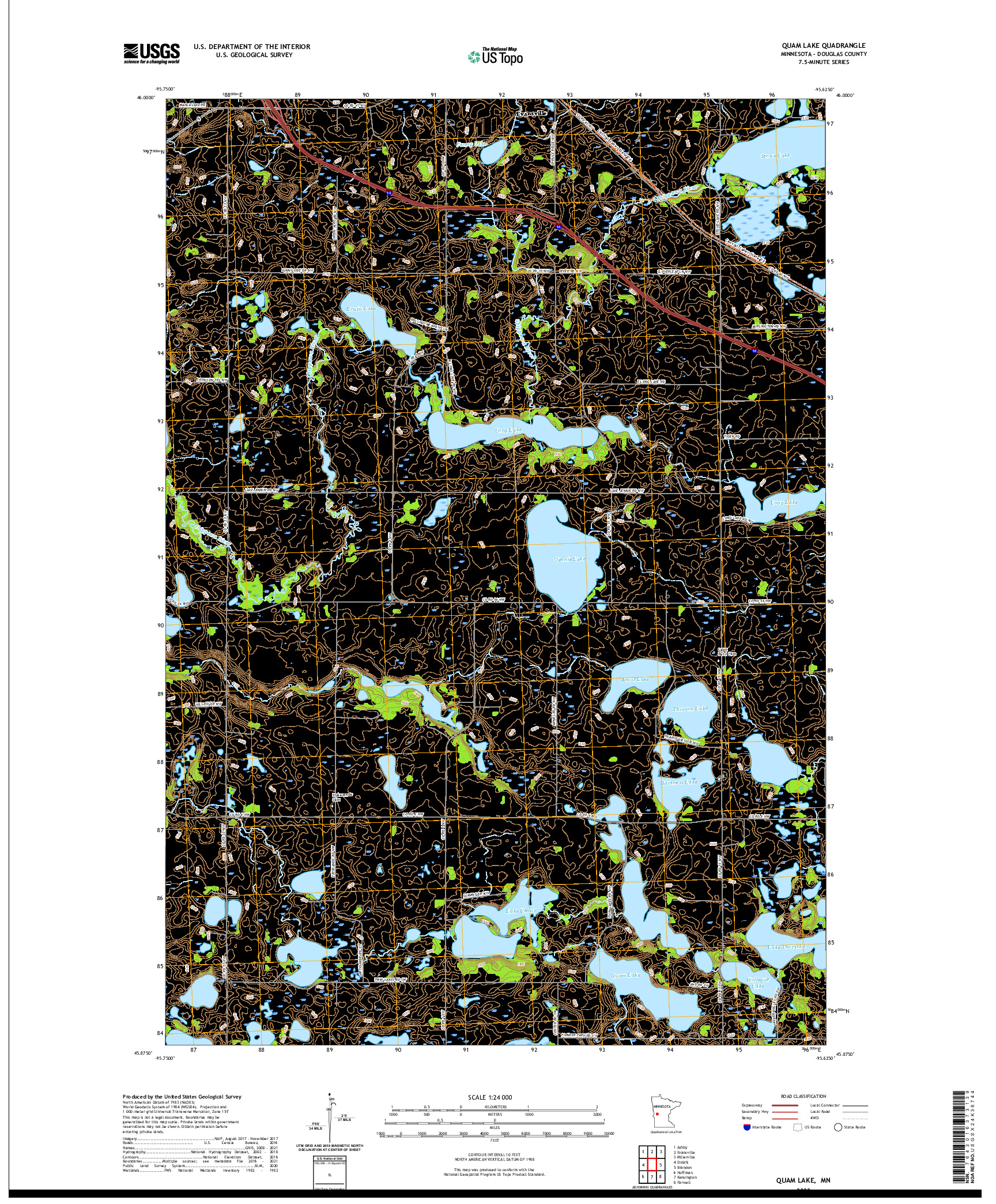 US TOPO 7.5-MINUTE MAP FOR QUAM LAKE, MN