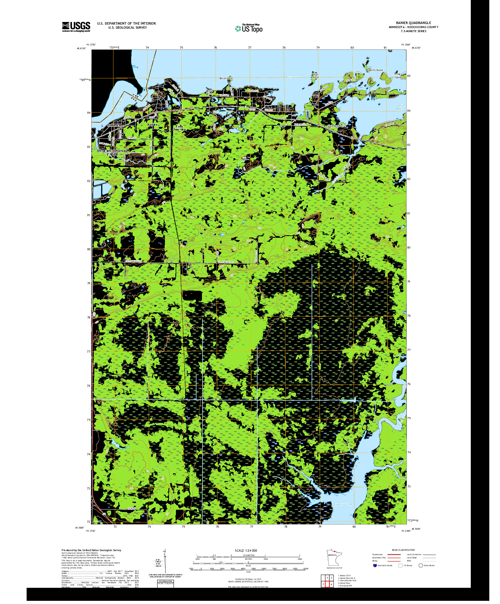 US TOPO 7.5-MINUTE MAP FOR RANIER, MN,ON