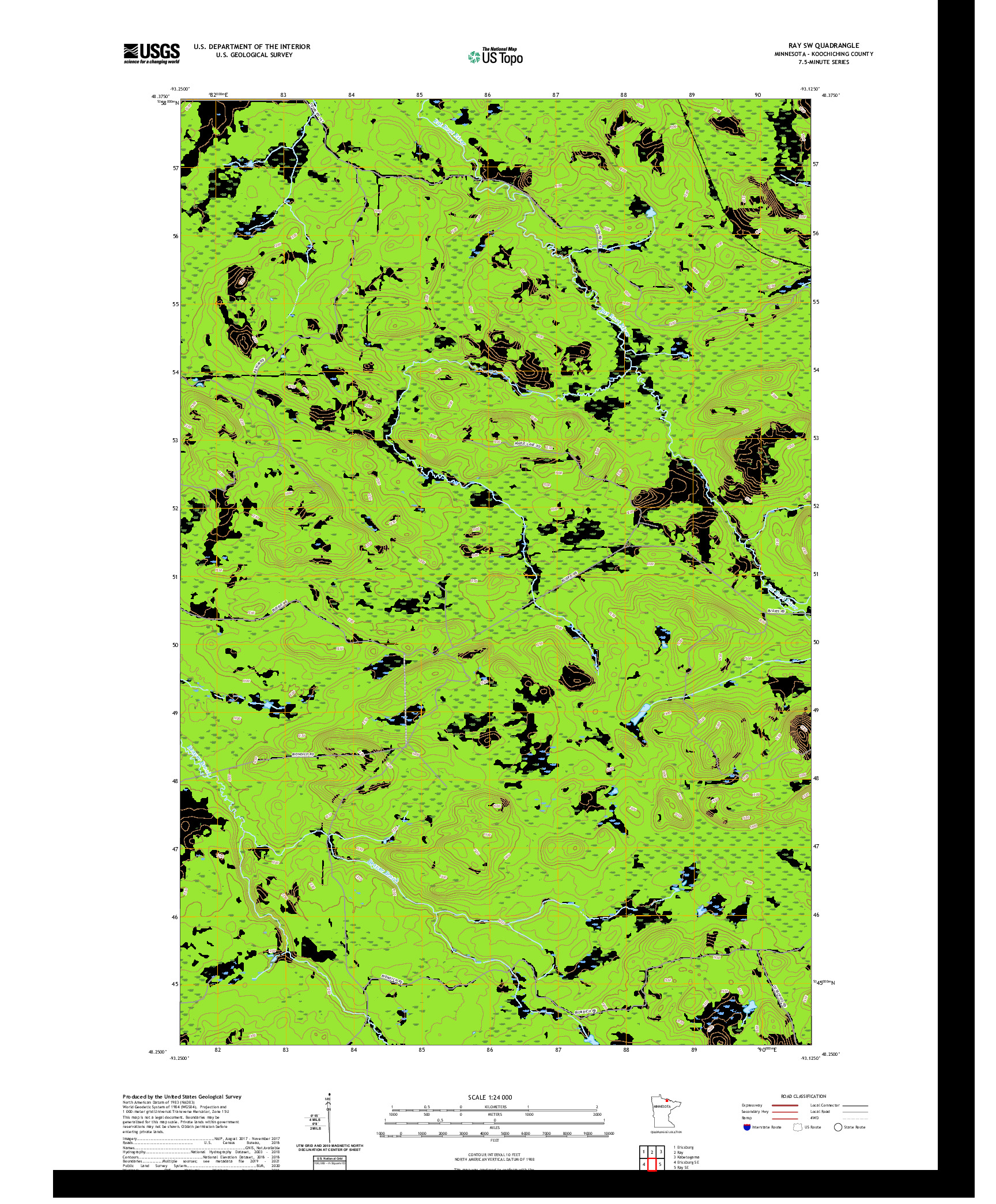 US TOPO 7.5-MINUTE MAP FOR RAY SW, MN