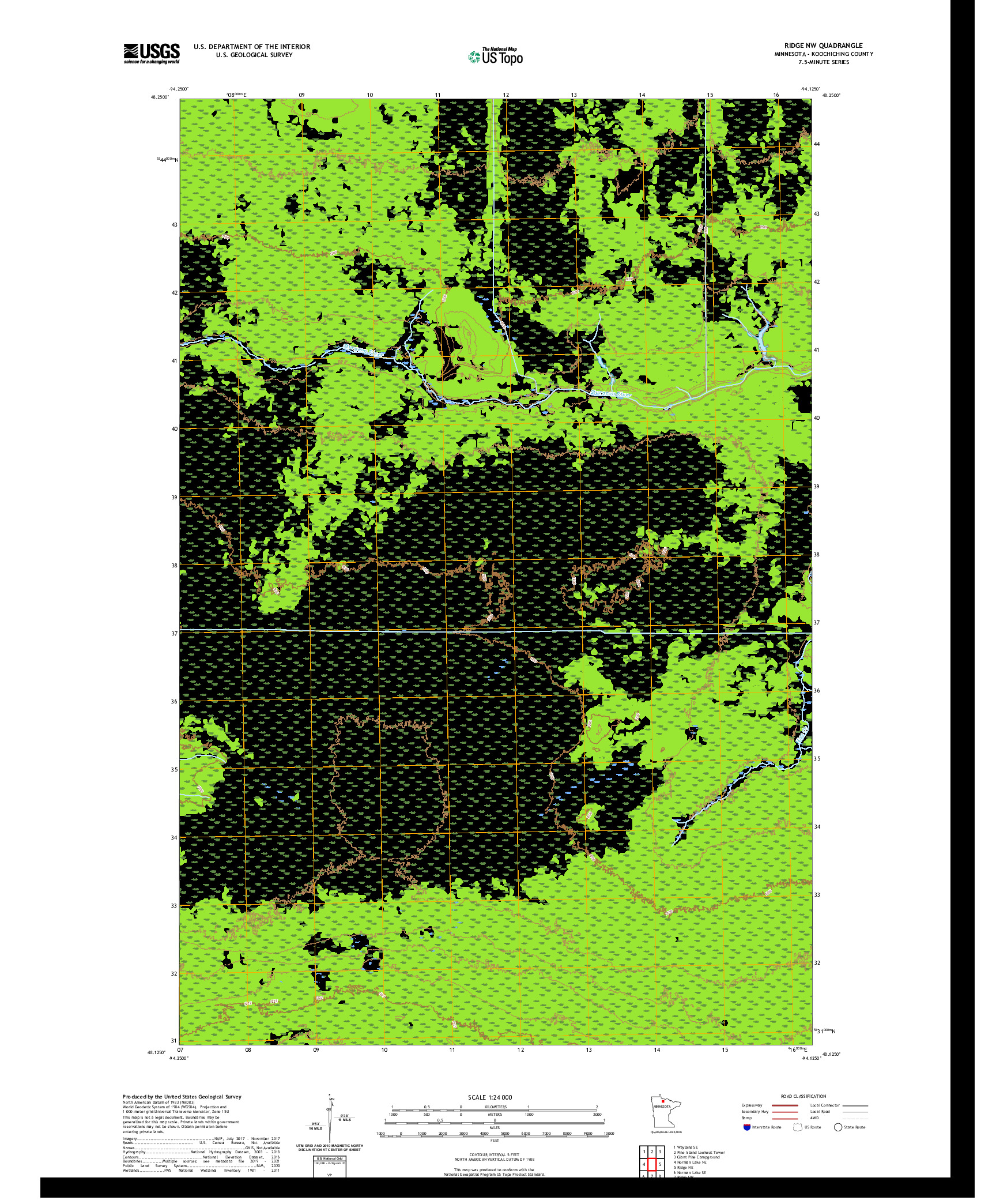 US TOPO 7.5-MINUTE MAP FOR RIDGE NW, MN