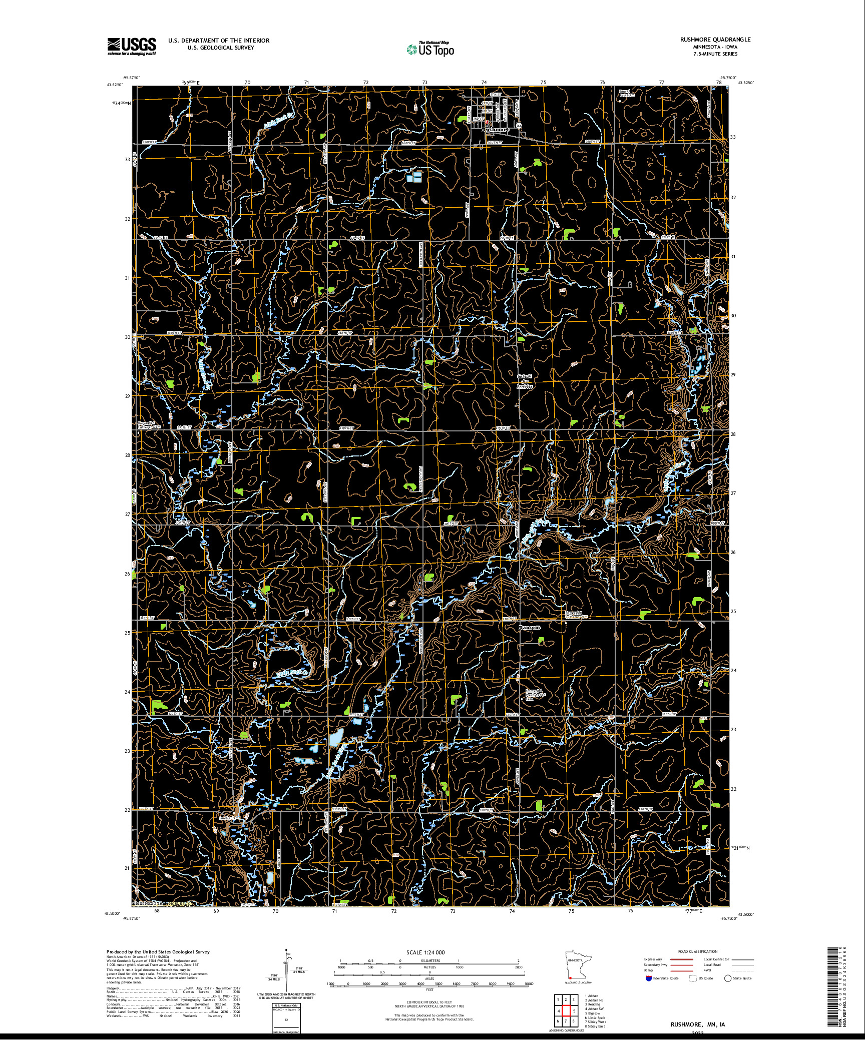 US TOPO 7.5-MINUTE MAP FOR RUSHMORE, MN,IA