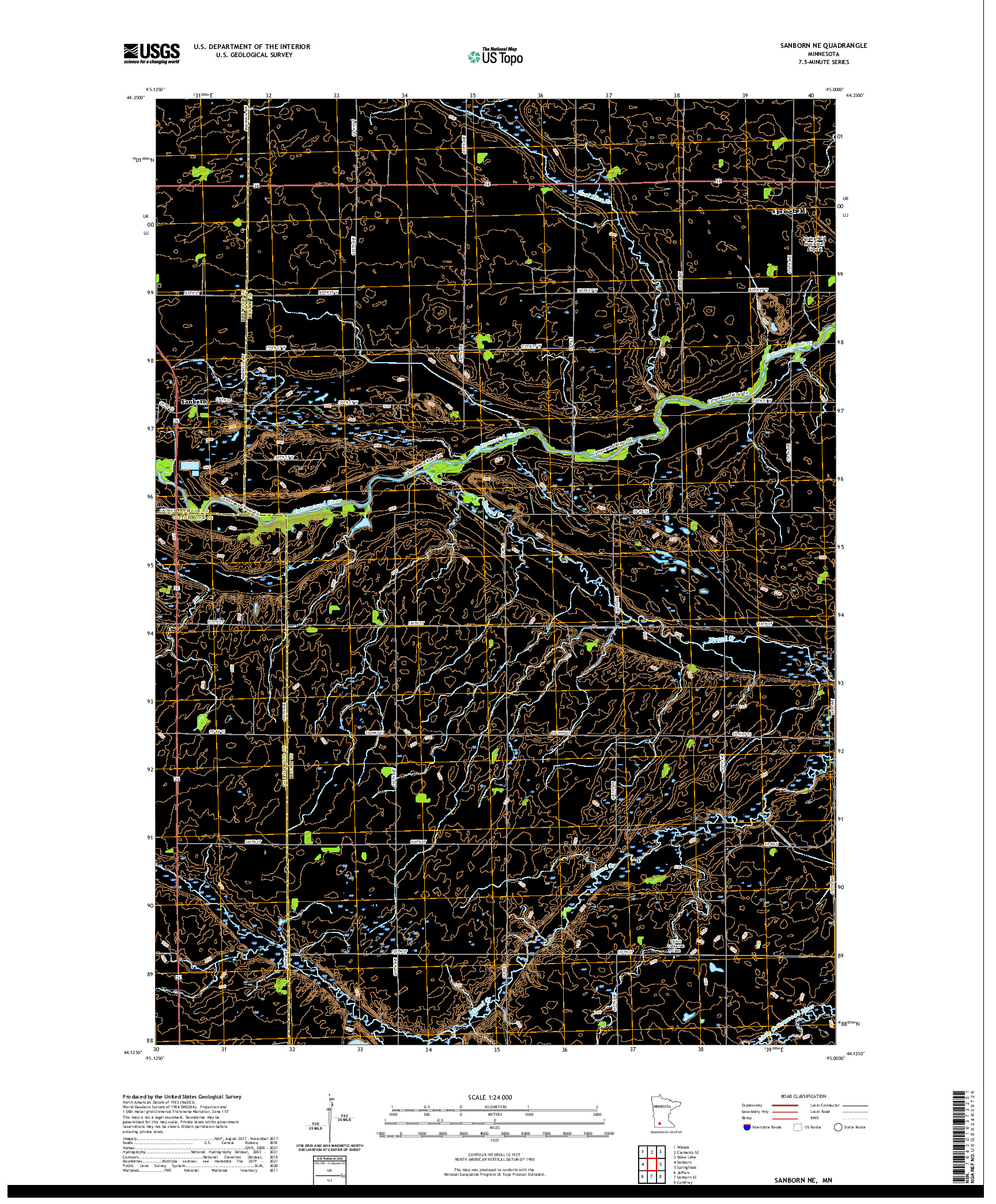 US TOPO 7.5-MINUTE MAP FOR SANBORN NE, MN