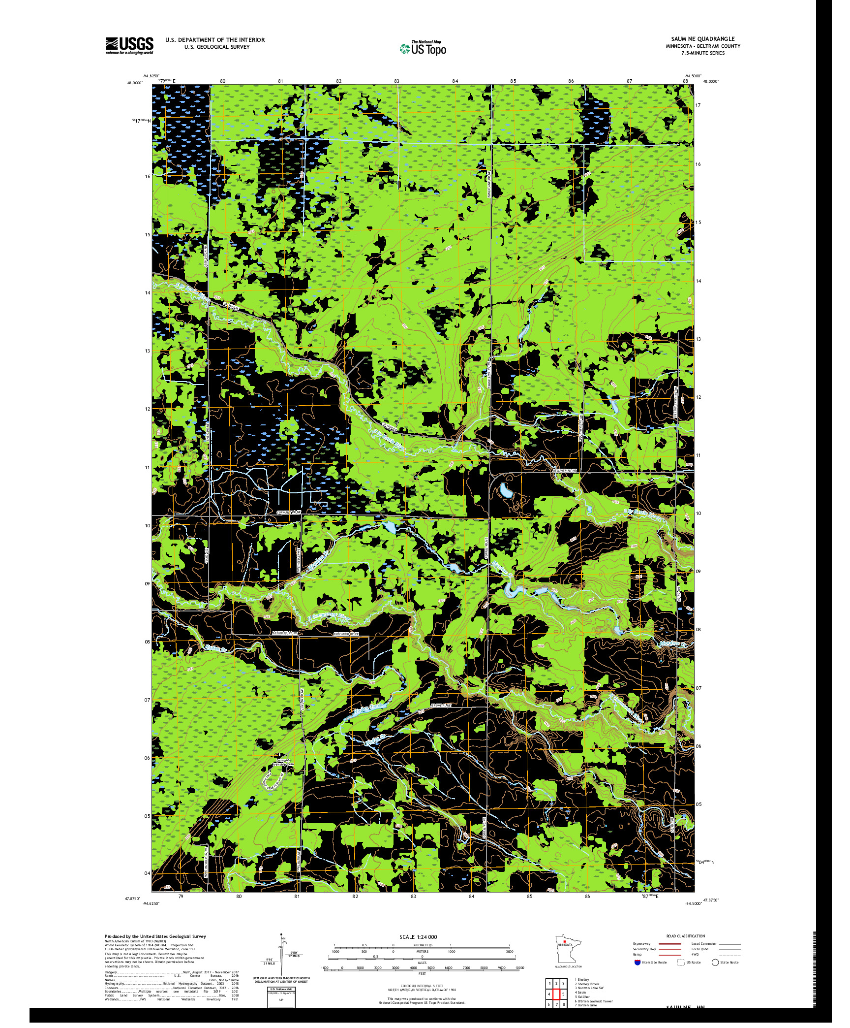 US TOPO 7.5-MINUTE MAP FOR SAUM NE, MN