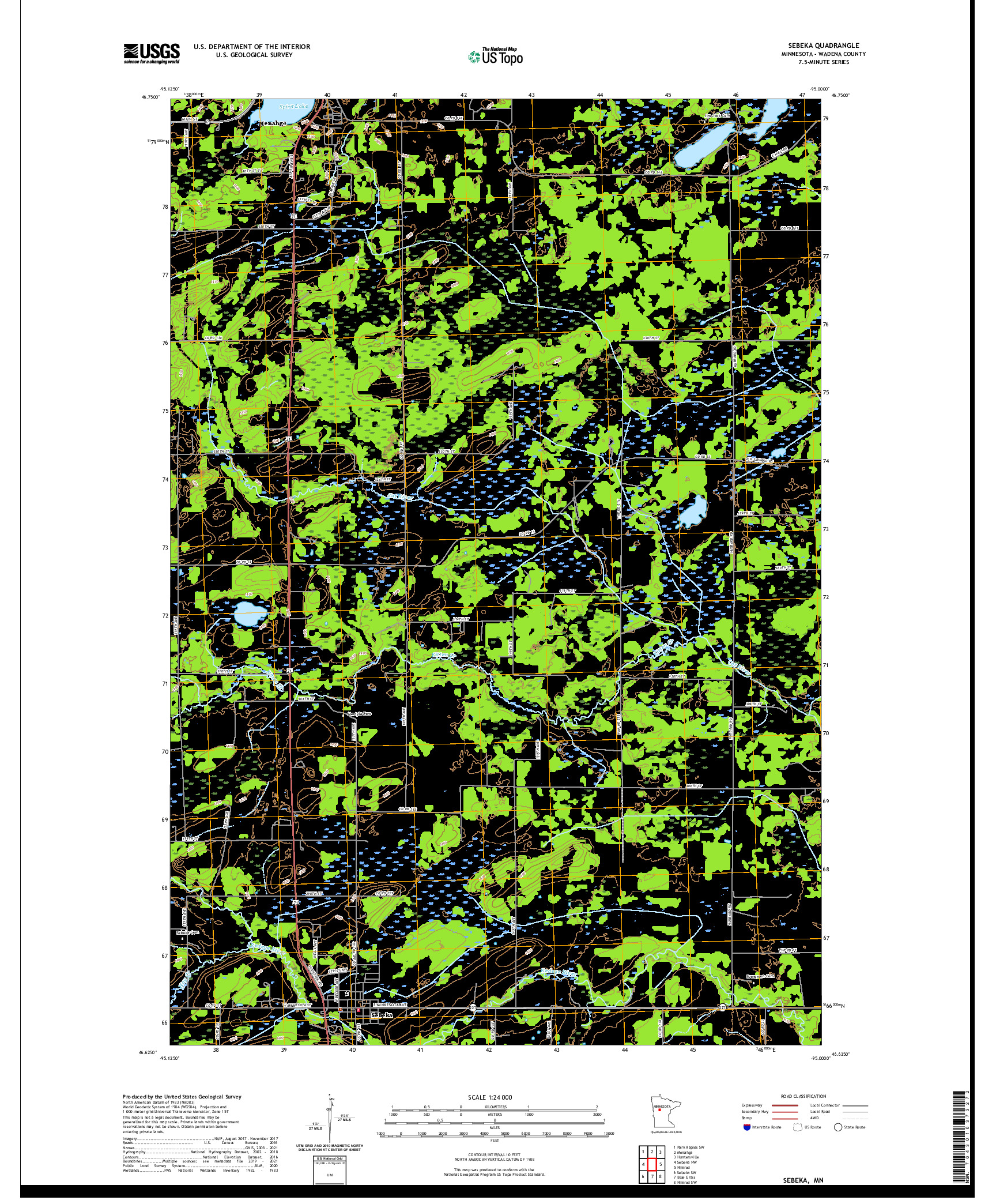 US TOPO 7.5-MINUTE MAP FOR SEBEKA, MN