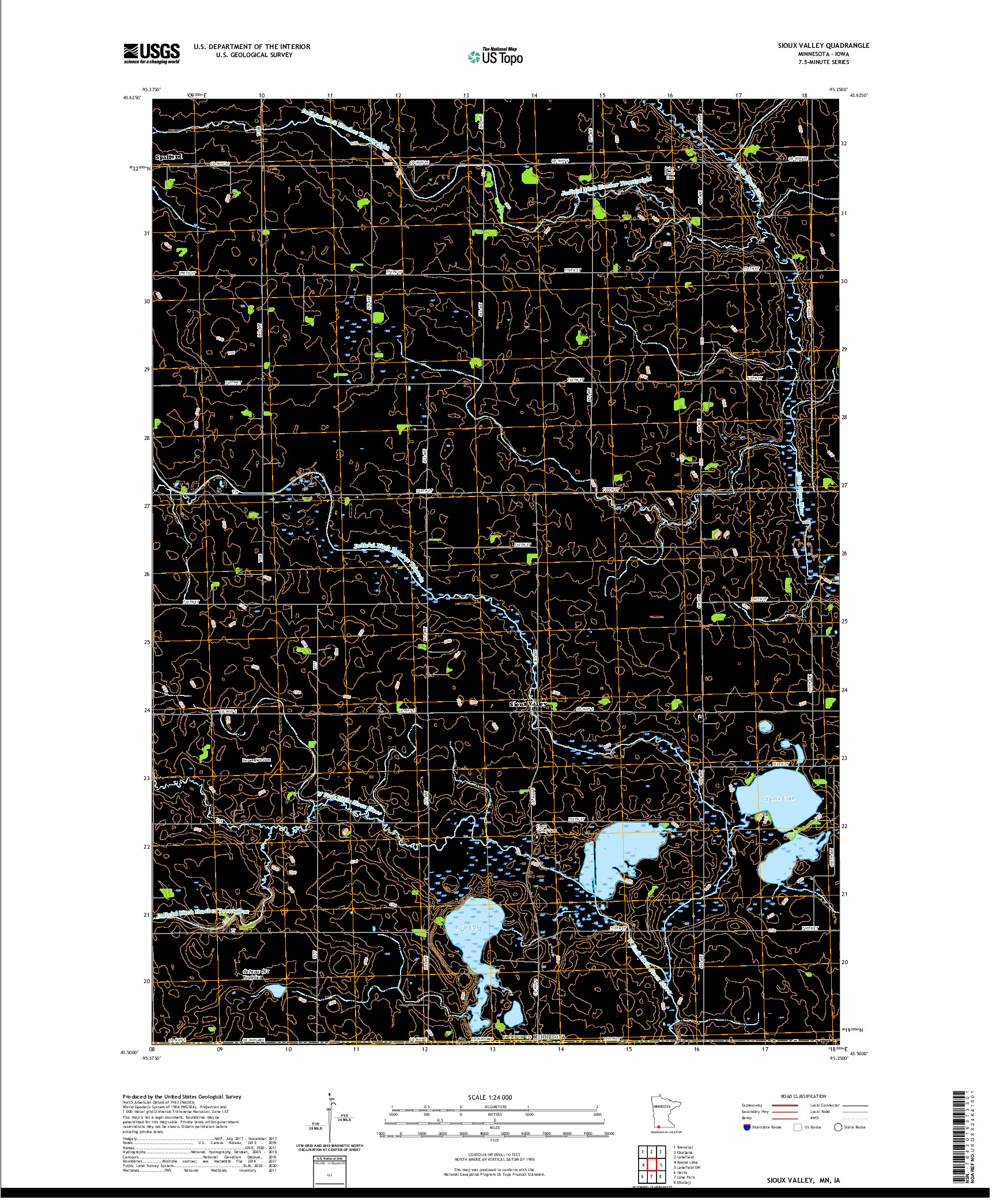 US TOPO 7.5-MINUTE MAP FOR SIOUX VALLEY, MN,IA