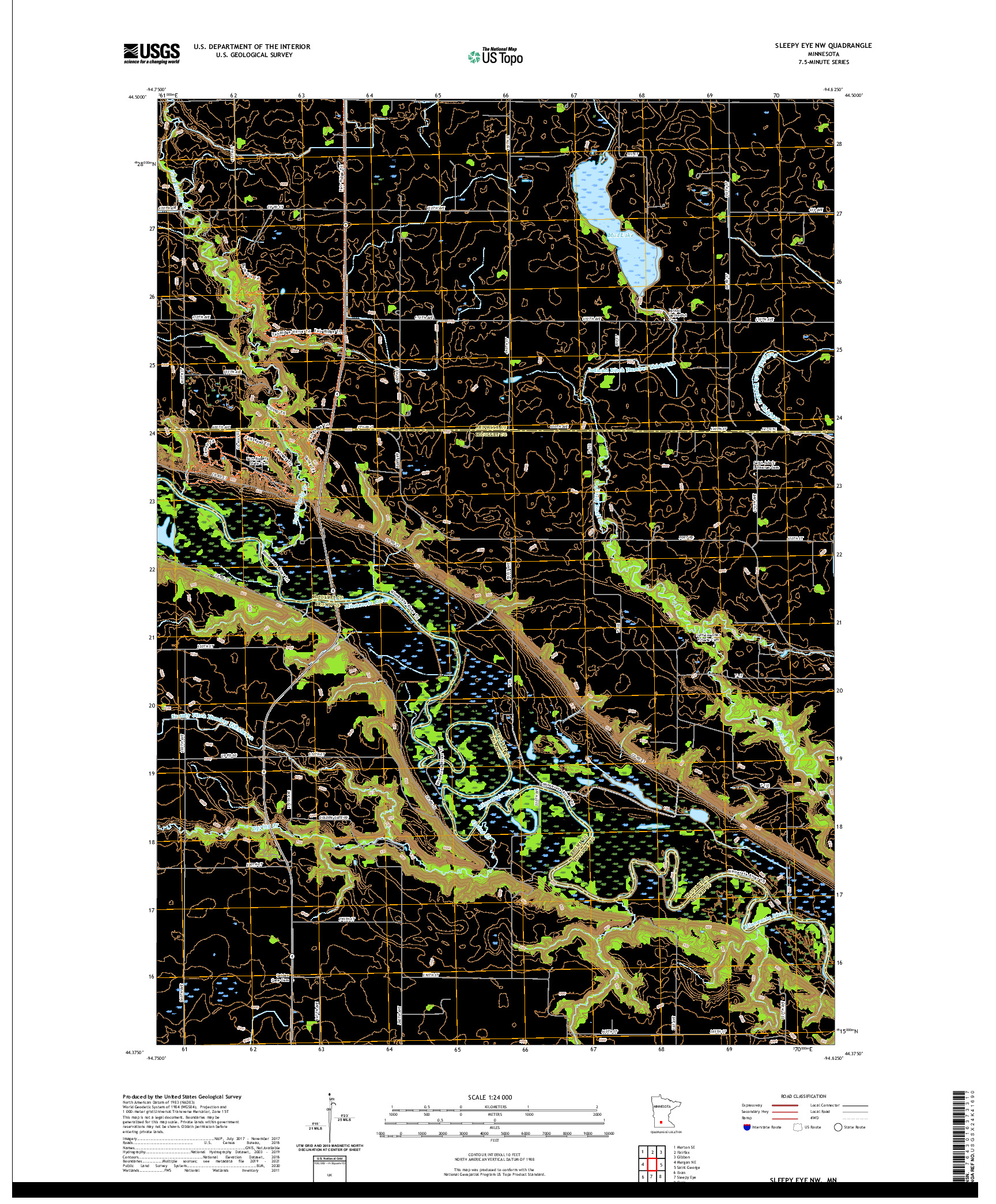 US TOPO 7.5-MINUTE MAP FOR SLEEPY EYE NW, MN