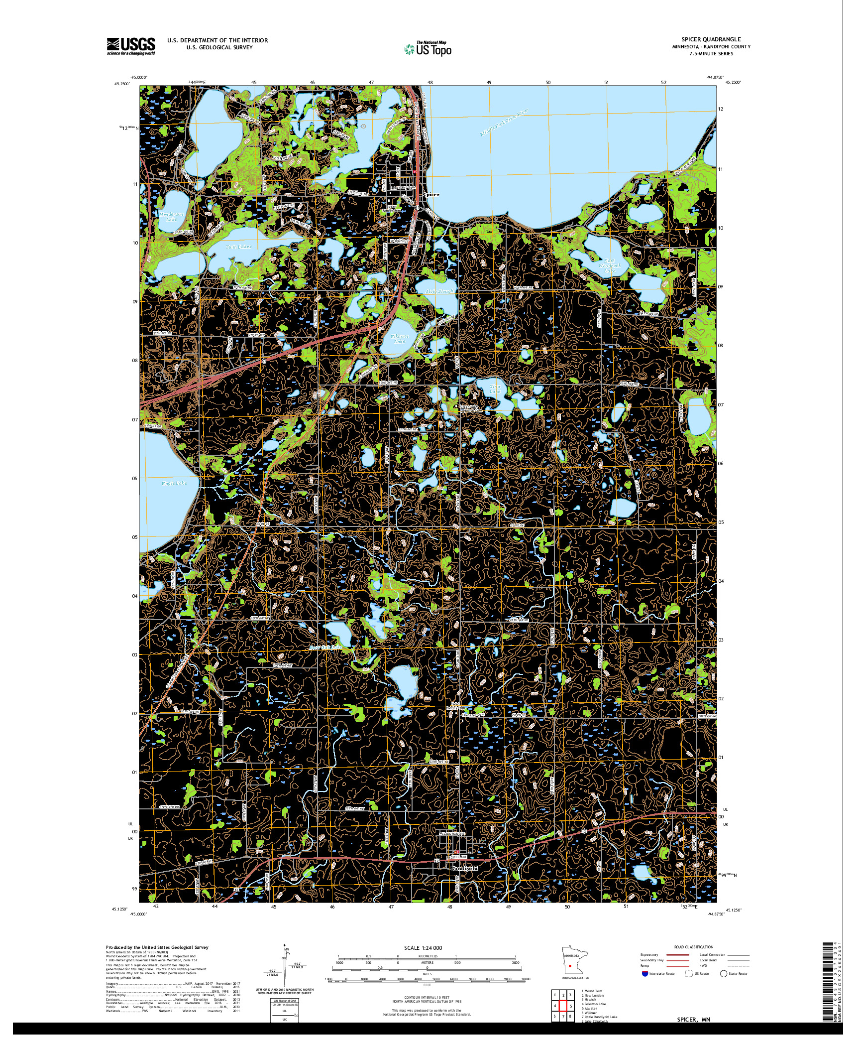 US TOPO 7.5-MINUTE MAP FOR SPICER, MN