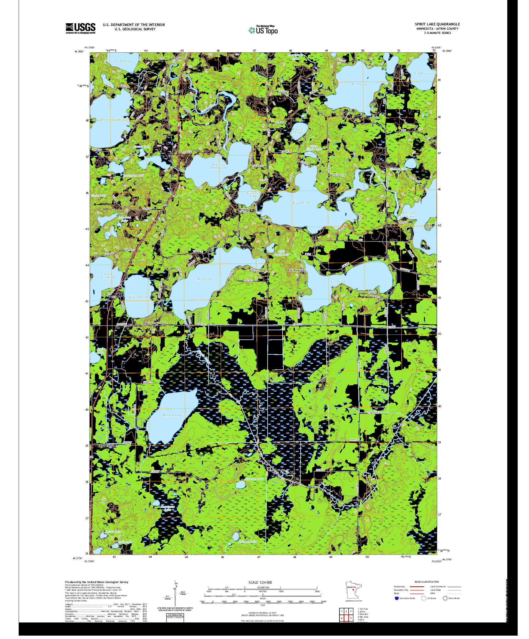 US TOPO 7.5-MINUTE MAP FOR SPIRIT LAKE, MN