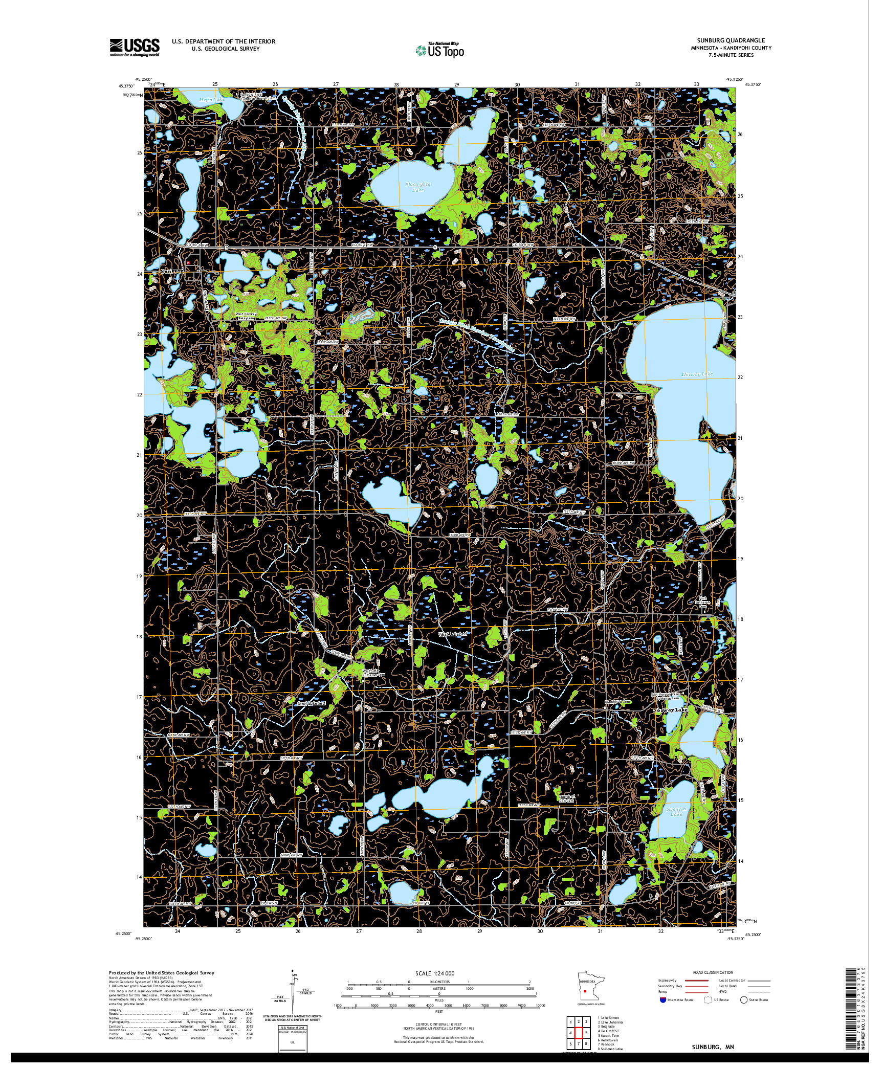 US TOPO 7.5-MINUTE MAP FOR SUNBURG, MN