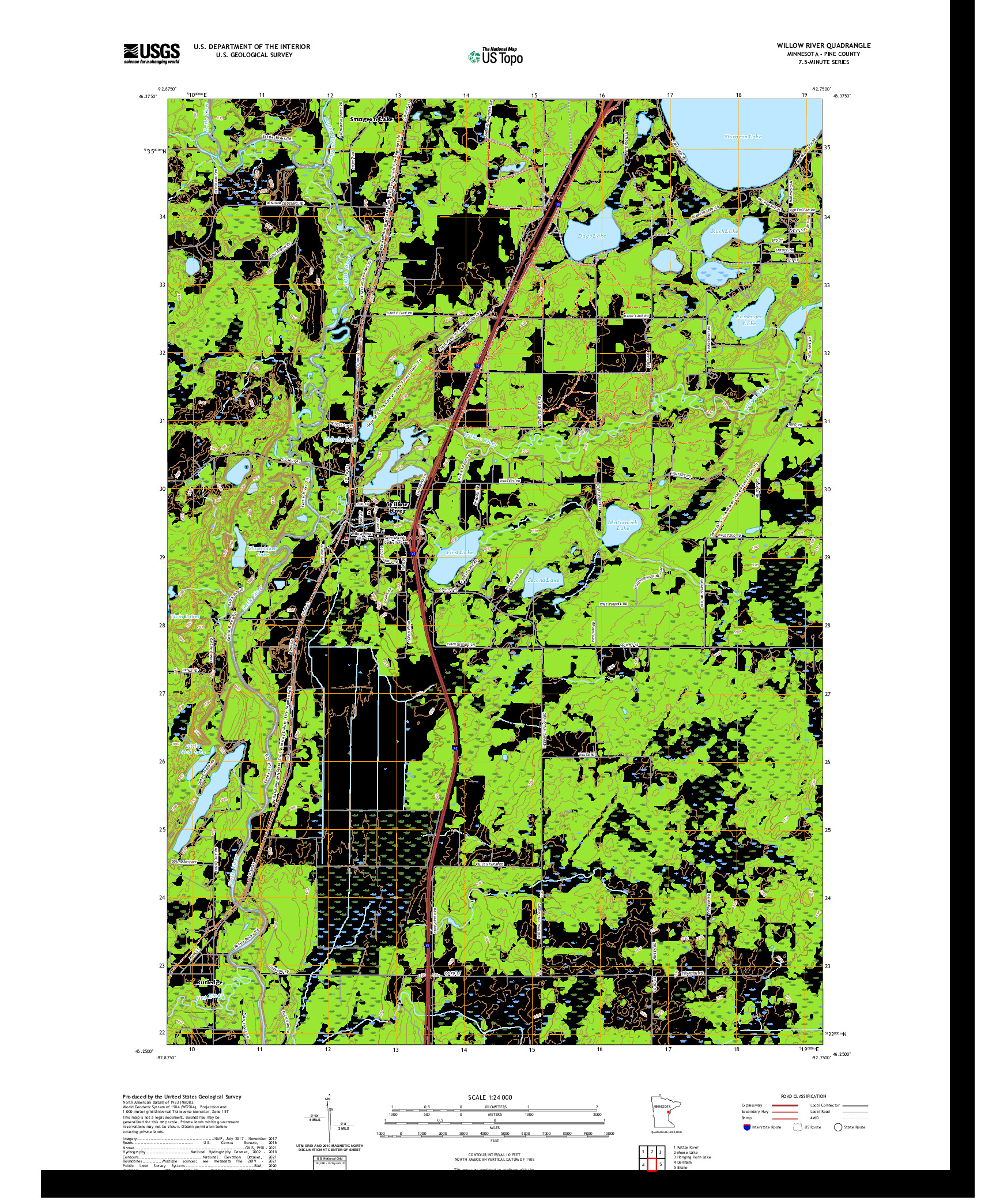 US TOPO 7.5-MINUTE MAP FOR WILLOW RIVER, MN