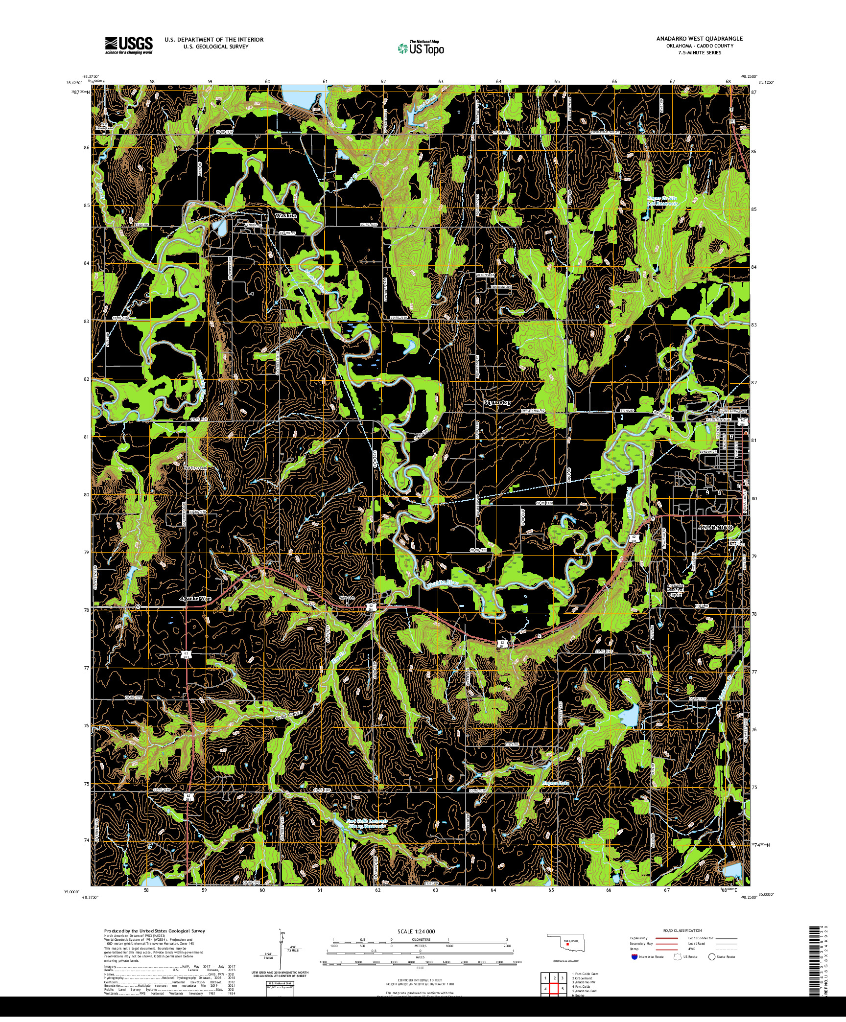 US TOPO 7.5-MINUTE MAP FOR ANADARKO WEST, OK