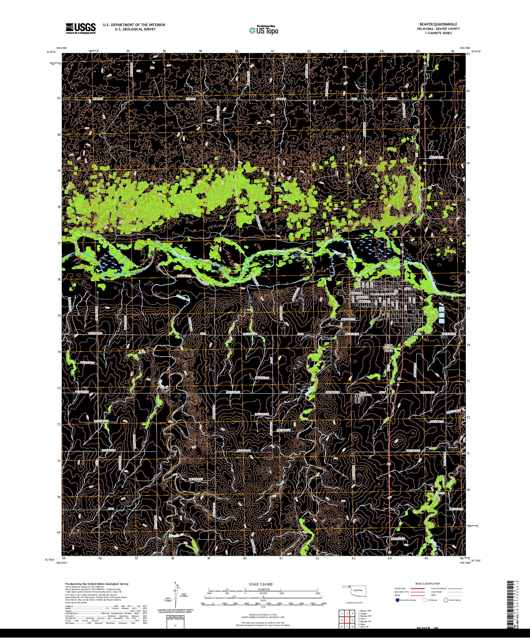 US TOPO 7.5-MINUTE MAP FOR BEAVER, OK