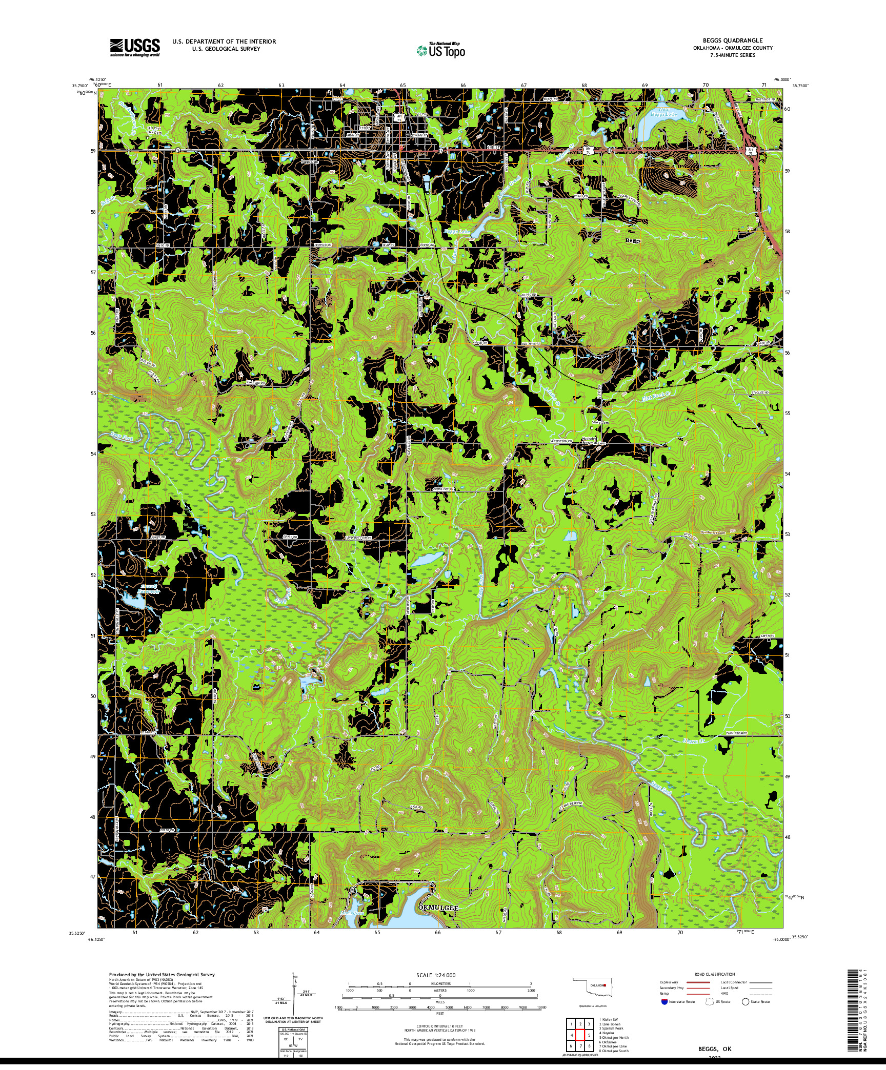 US TOPO 7.5-MINUTE MAP FOR BEGGS, OK