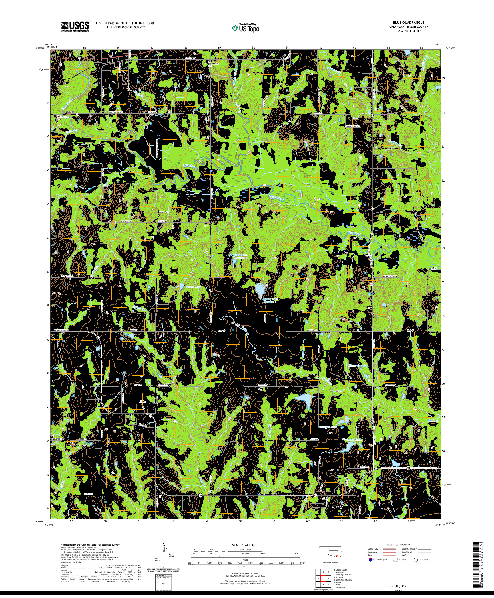 US TOPO 7.5-MINUTE MAP FOR BLUE, OK