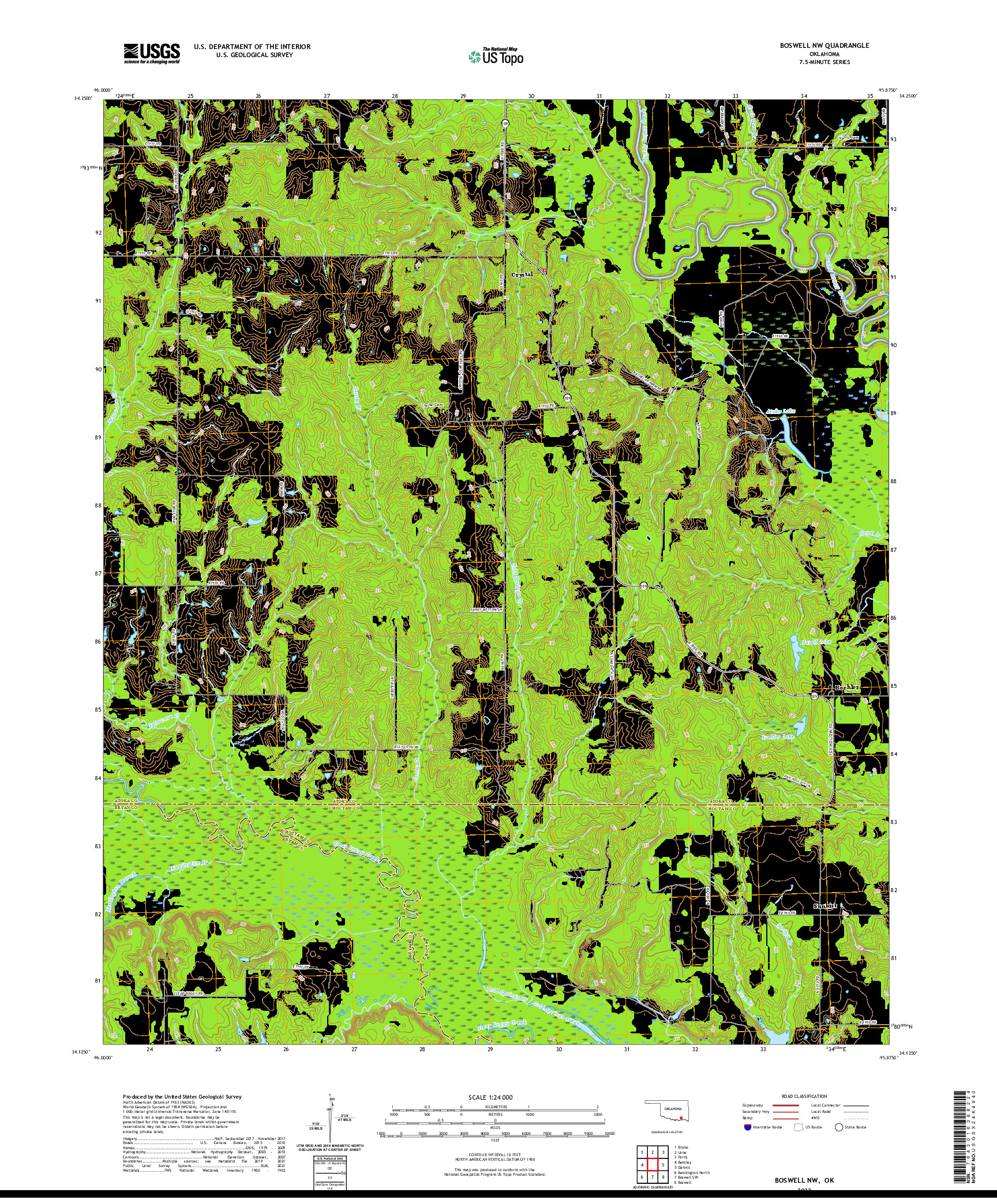 US TOPO 7.5-MINUTE MAP FOR BOSWELL NW, OK