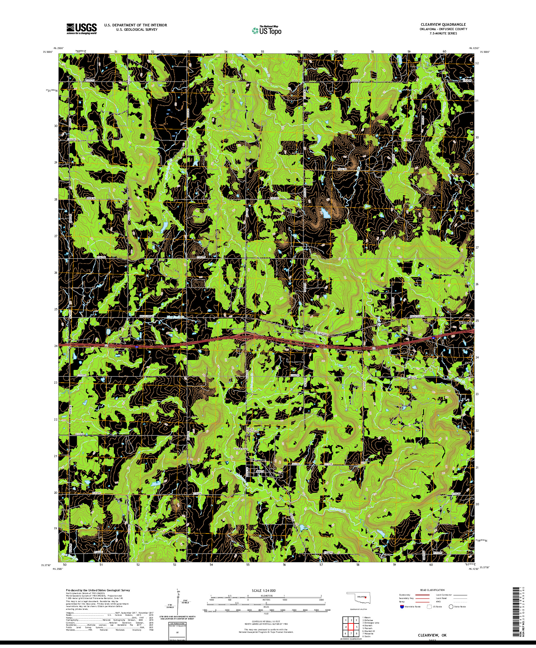 US TOPO 7.5-MINUTE MAP FOR CLEARVIEW, OK