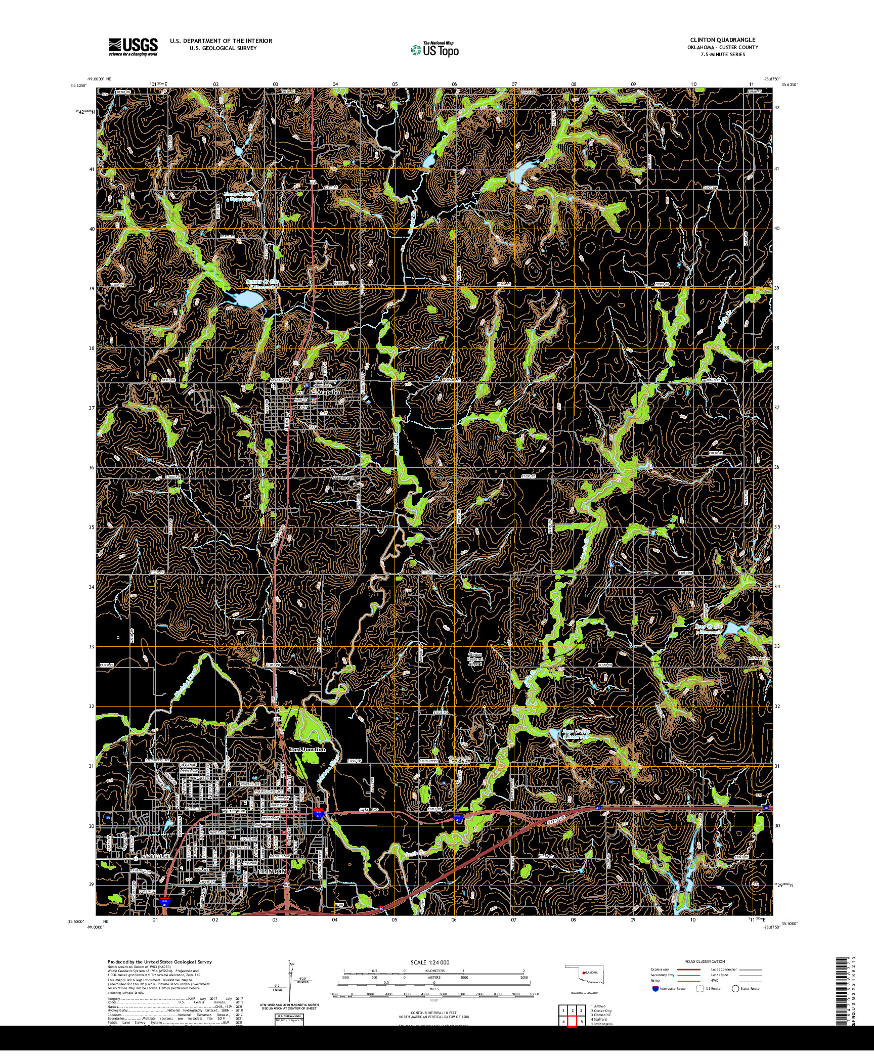 US TOPO 7.5-MINUTE MAP FOR CLINTON, OK