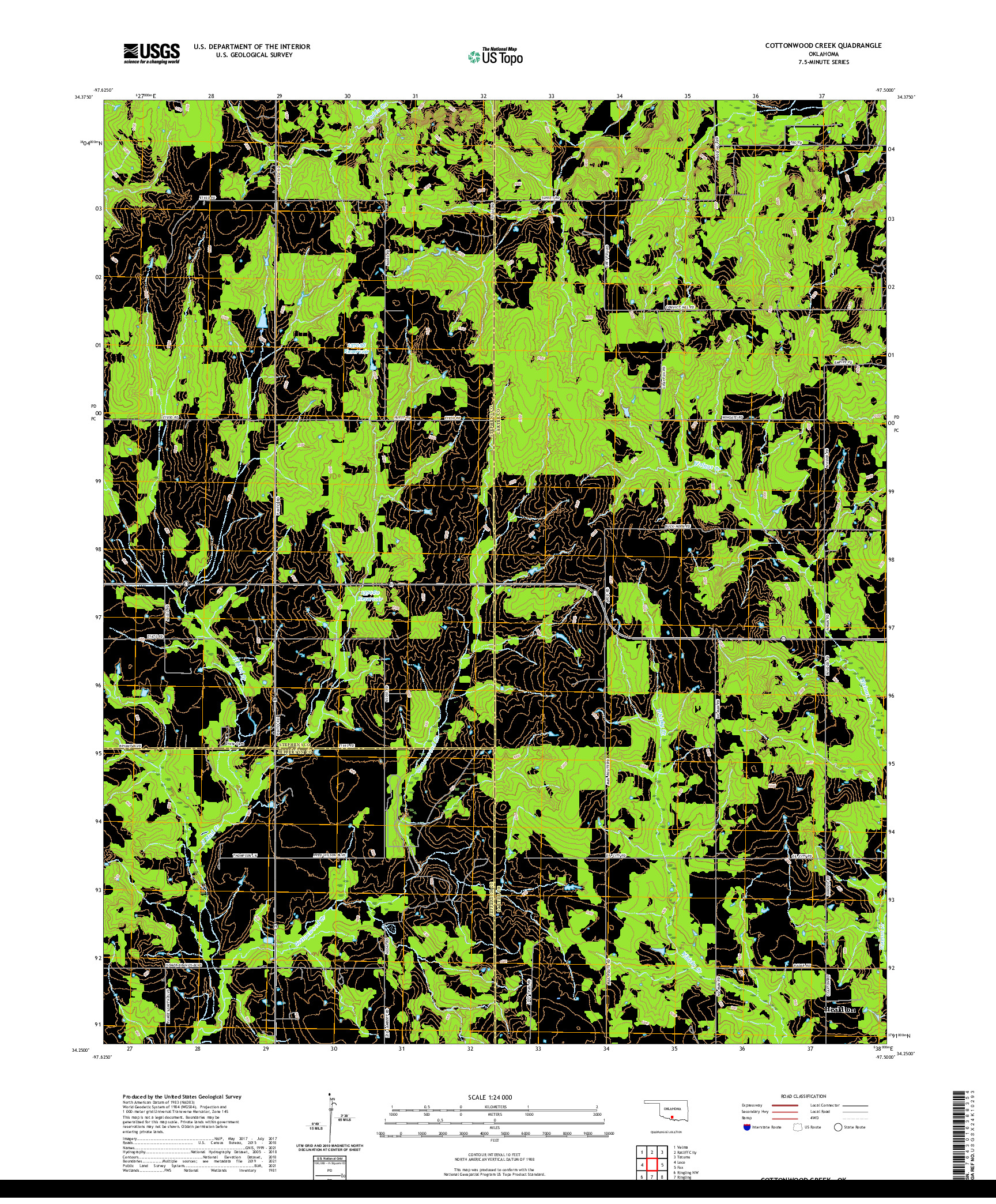 US TOPO 7.5-MINUTE MAP FOR COTTONWOOD CREEK, OK