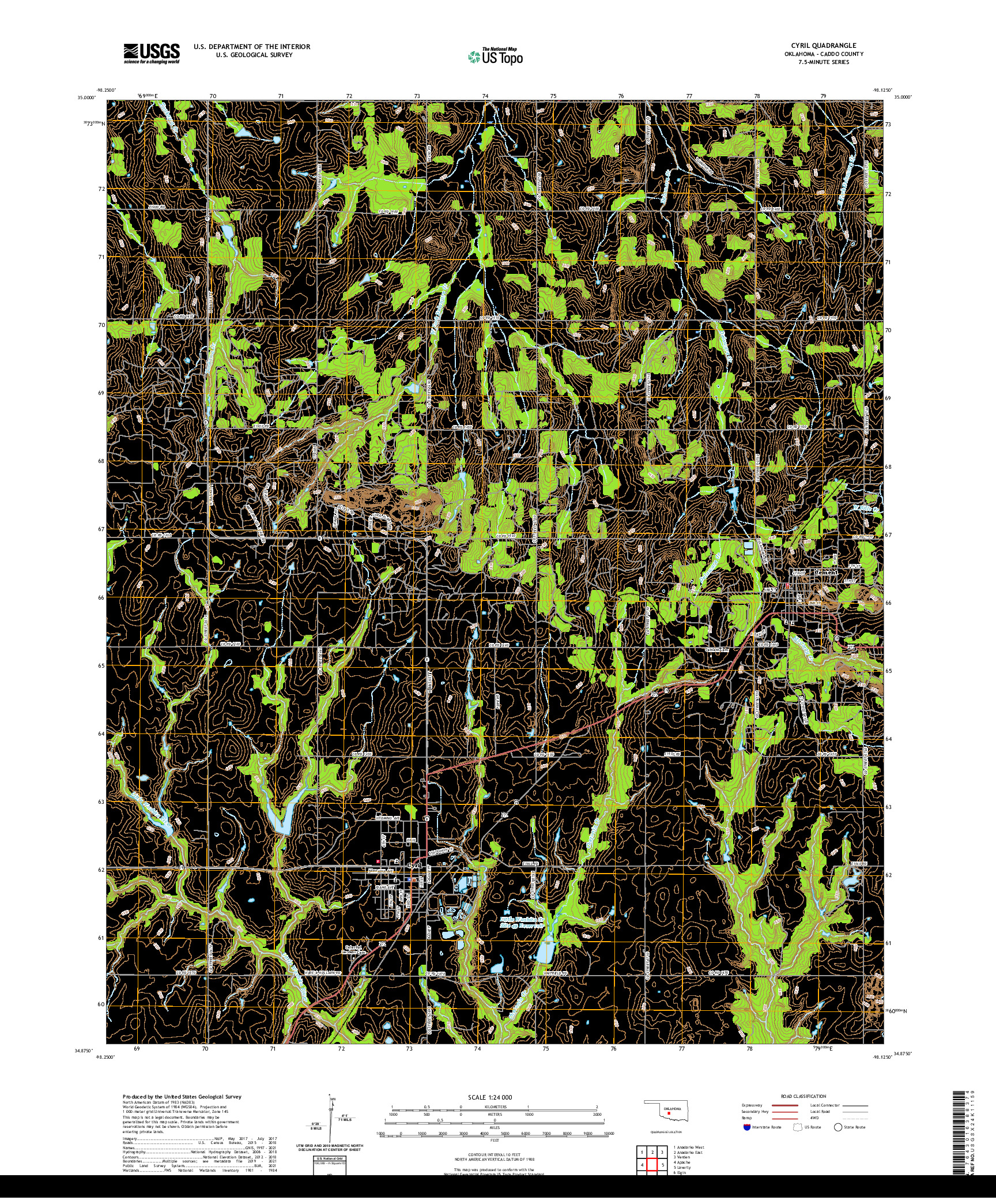 US TOPO 7.5-MINUTE MAP FOR CYRIL, OK