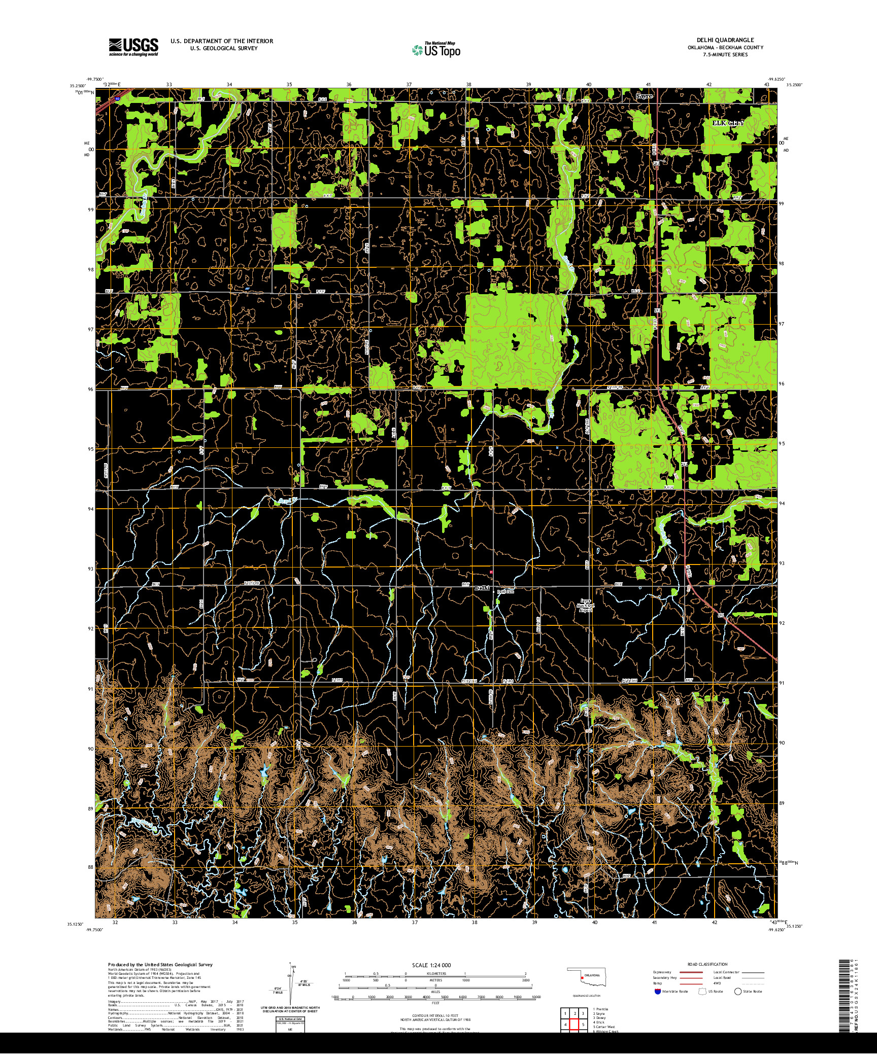 US TOPO 7.5-MINUTE MAP FOR DELHI, OK