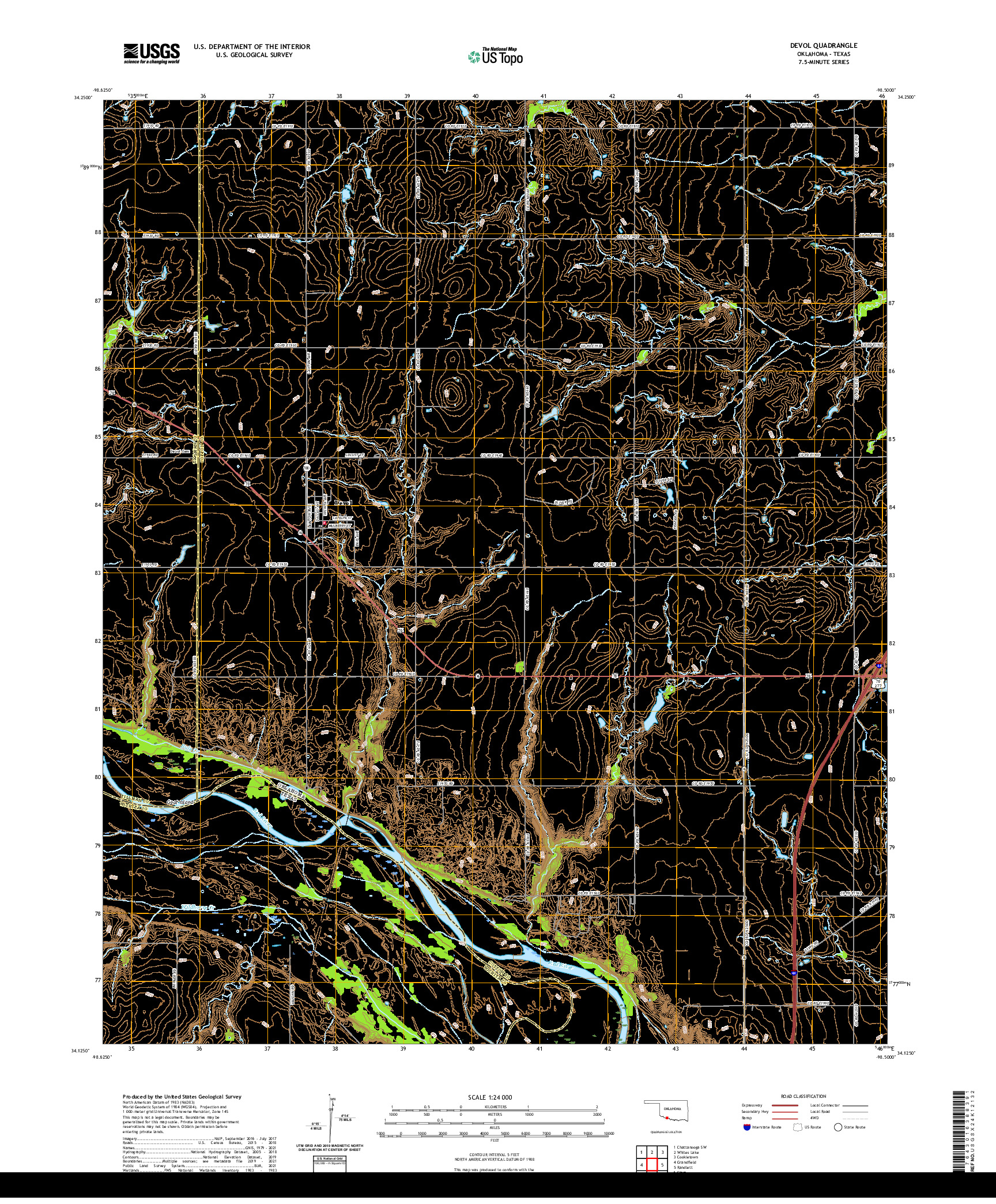 US TOPO 7.5-MINUTE MAP FOR DEVOL, OK,TX