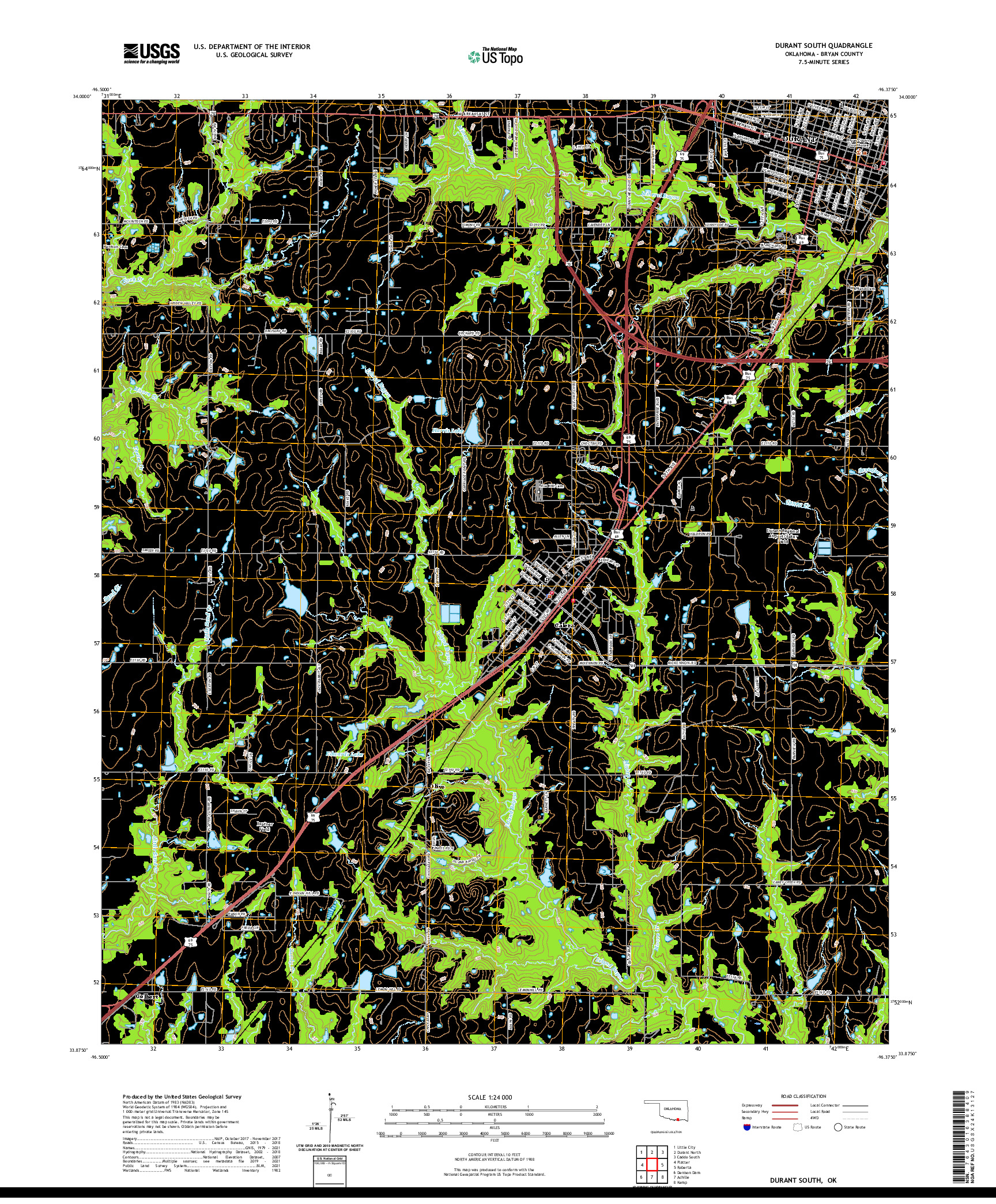 US TOPO 7.5-MINUTE MAP FOR DURANT SOUTH, OK