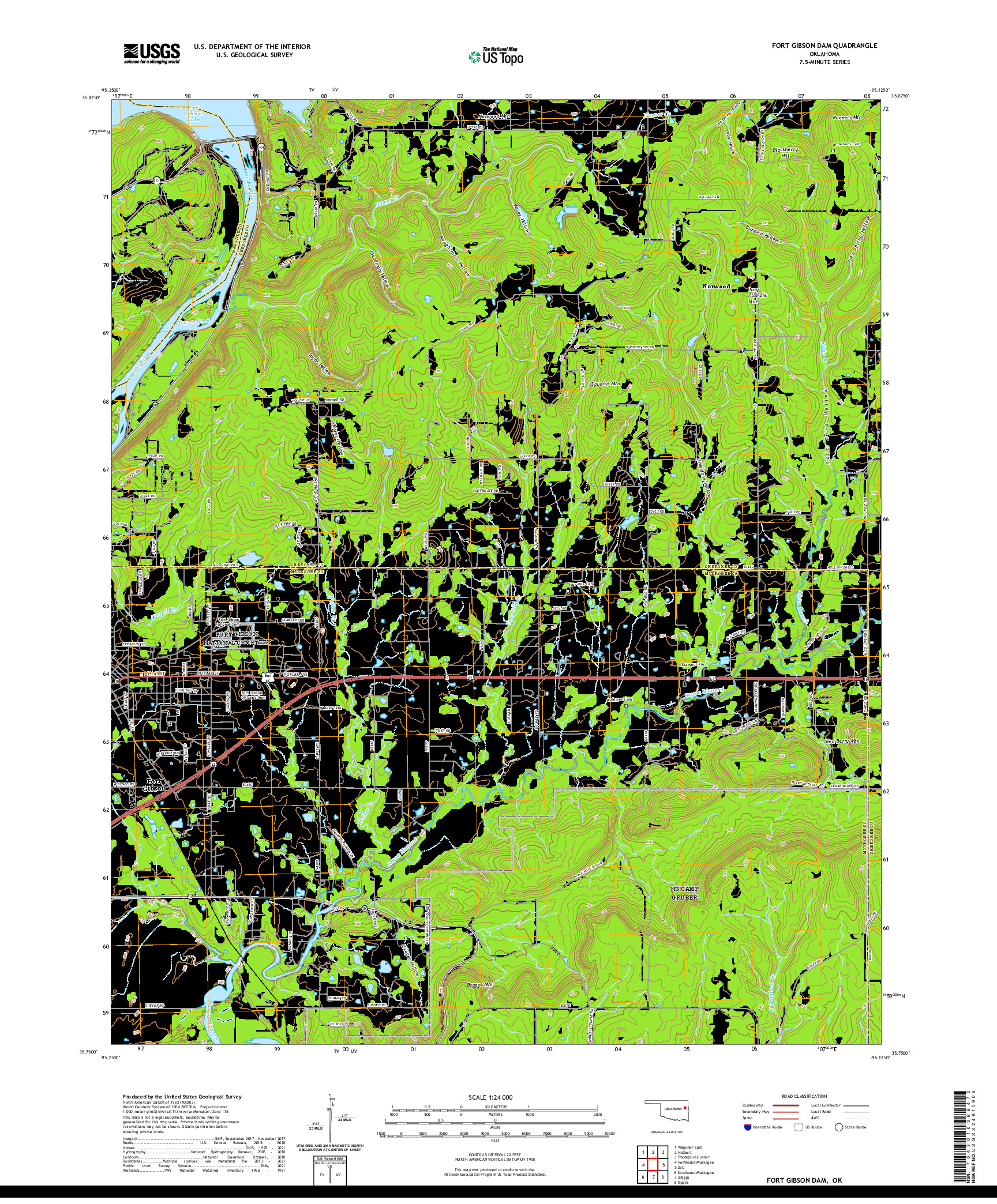 US TOPO 7.5-MINUTE MAP FOR FORT GIBSON DAM, OK