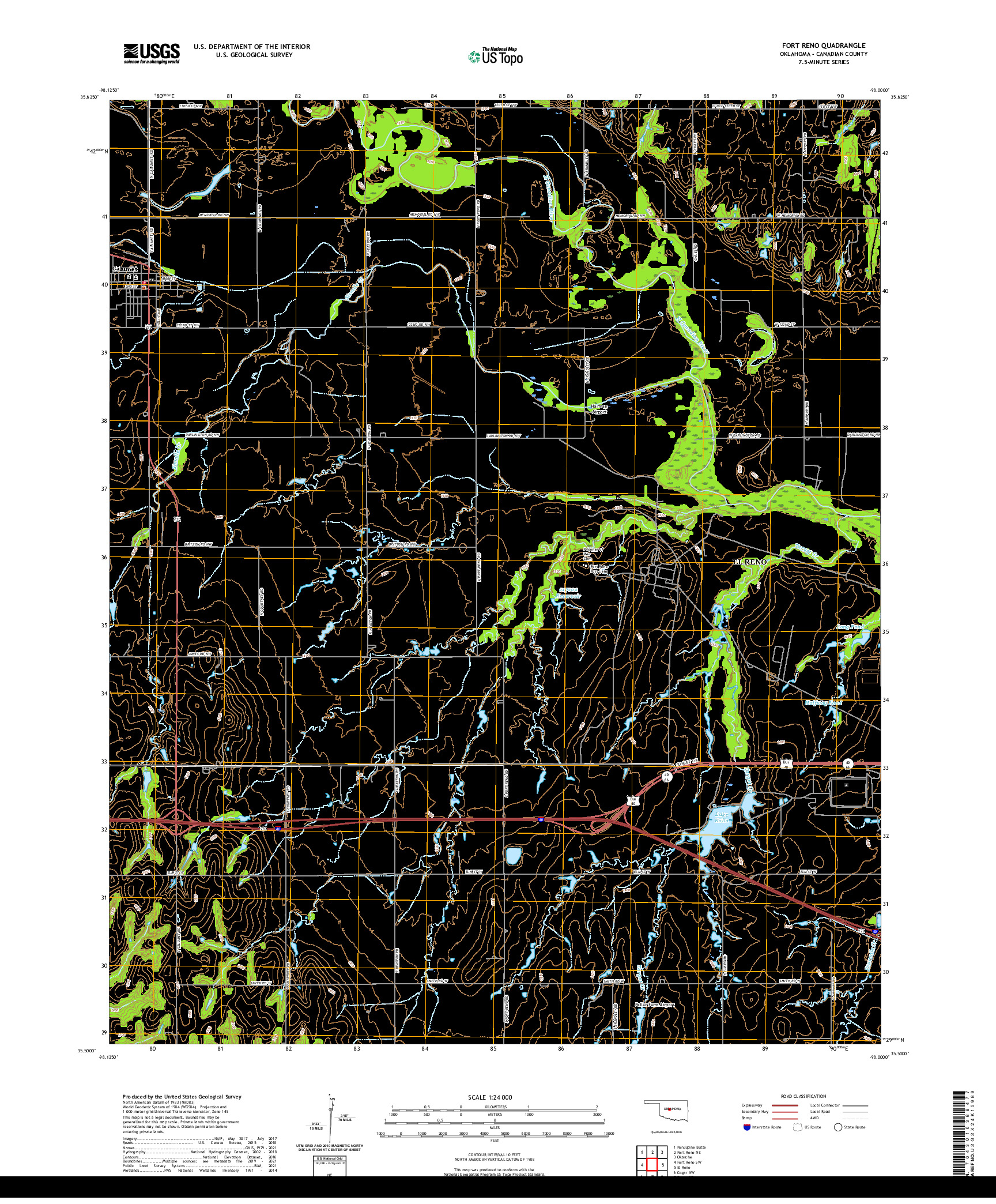 US TOPO 7.5-MINUTE MAP FOR FORT RENO, OK